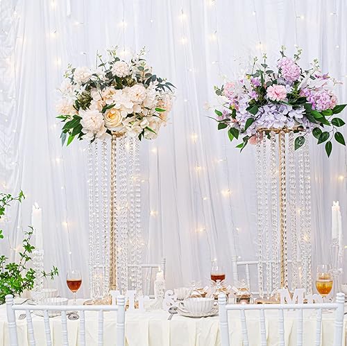 Miniatura 9 de Juego de 2 lujosos soportes de flores de cristal para centros de mesa de boda en el suelo, soporte de arreglo floral de metal alto, jarrón de flores