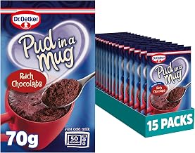 Dr. Oetker Rich Chocolate Pud in a Mug, 70g Each, Pack of 15 - Microwave Pudding Cake mixes for Baking, Suitable for Kids Bakes, Store Cupboard Essentials