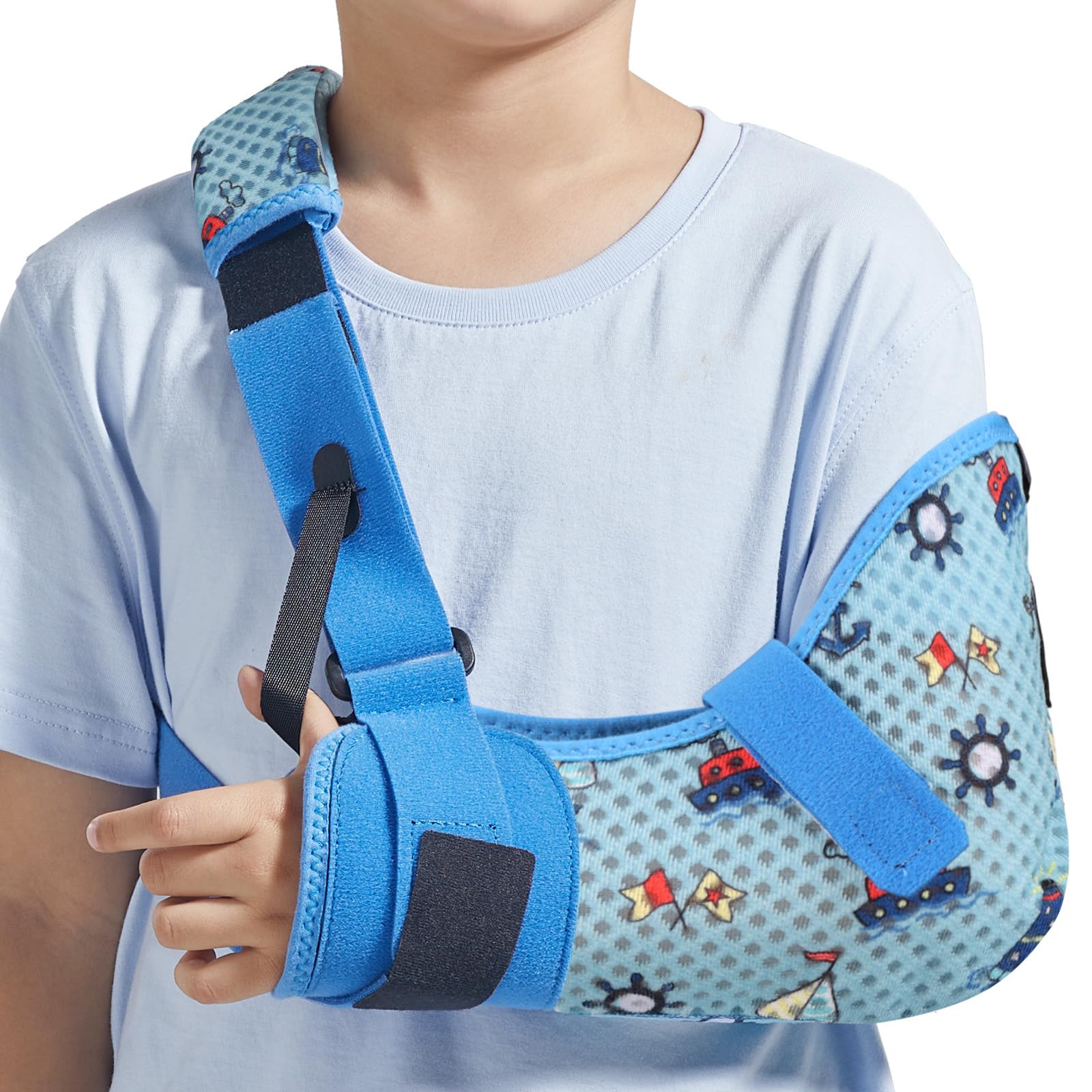 Willcom Kids Arm Shoulder Sling with Waist Strap, Immobilizer Brace Support for Broken Arm, Collarbone, Elbow, Wrist (Mesh Version,Left, XS, 22.5-26
