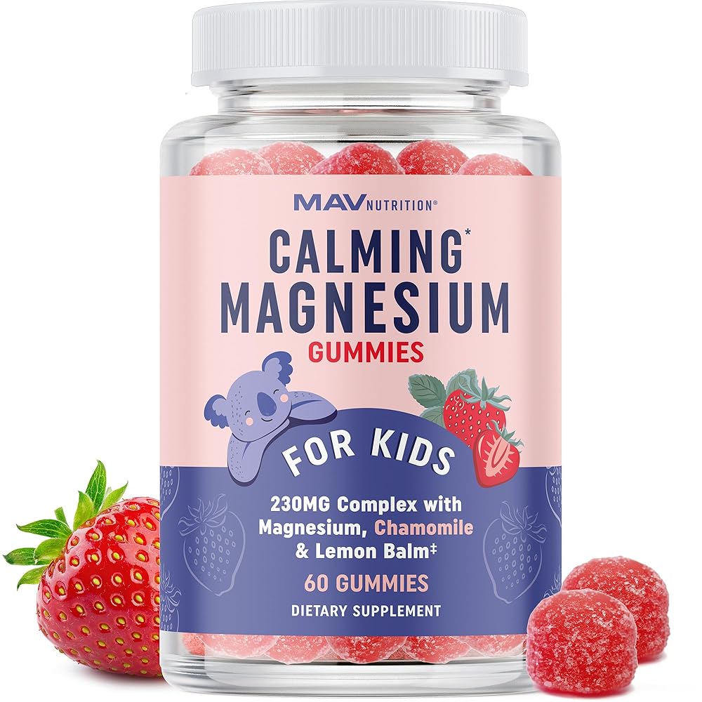 Magnesium Calming Gummies for Children | Strawberry | Relaxation & Natural Wake-Sleep Cycles | Relaxing Magnesium for Kids with Chamomile & Lemon Balm | Non-GMO, Gluten-Free | Calm Gummies 60ct