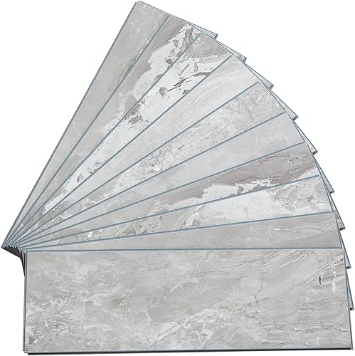 Vista 193 de Palisade Azulejos de vinilo entrelazados impermeables para salpicaduras de 22.8 x 7.31 pulgadas en mármol veneciano, sin juntas, fácil de instalar
