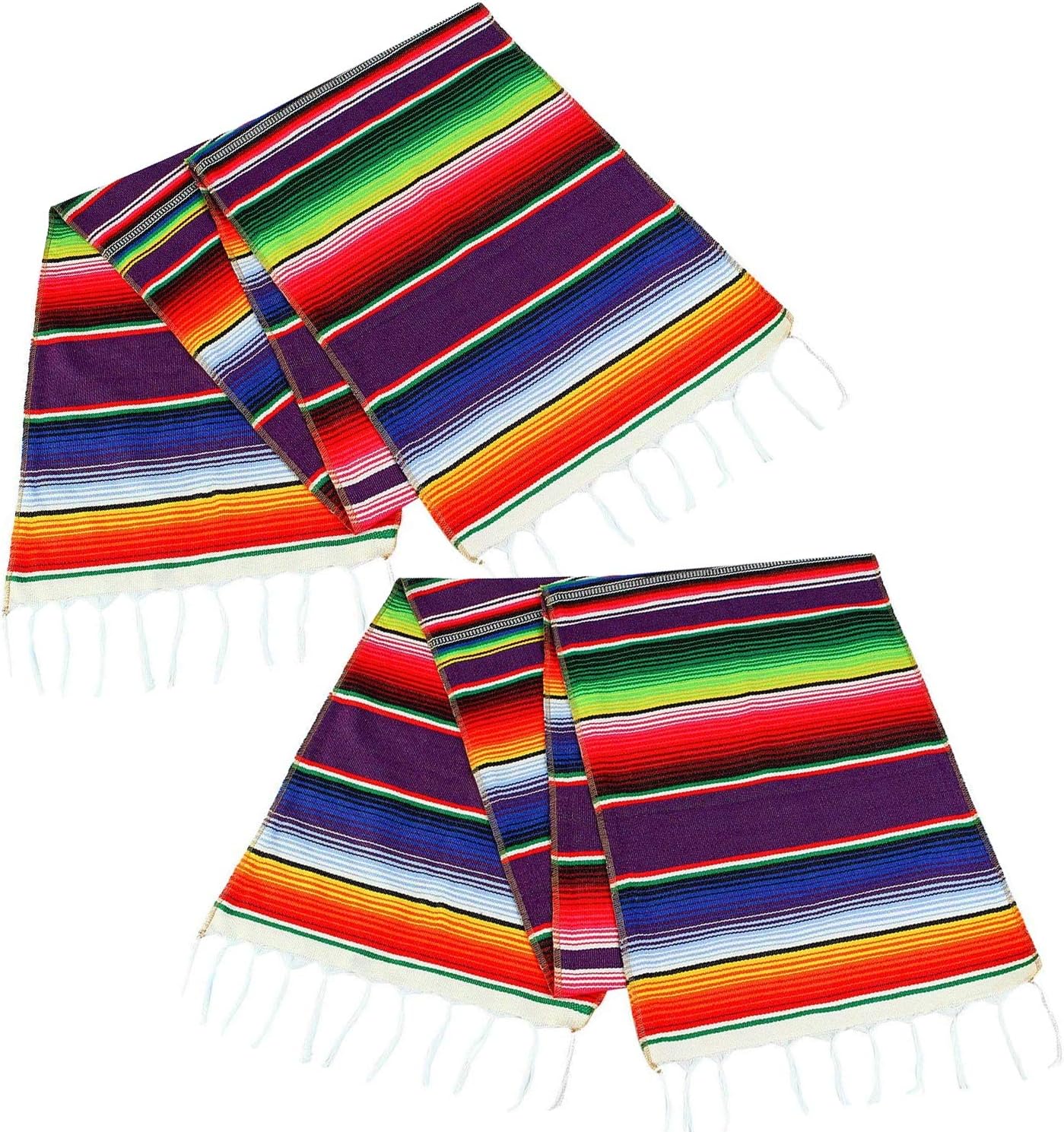 Morinostation 2 Pack 14 by 84 Inch Mexican Serape Table Runner Colorful Cotton Fringe Blanket for Mexican Party Outdoor Wedding Kitchen Decorations