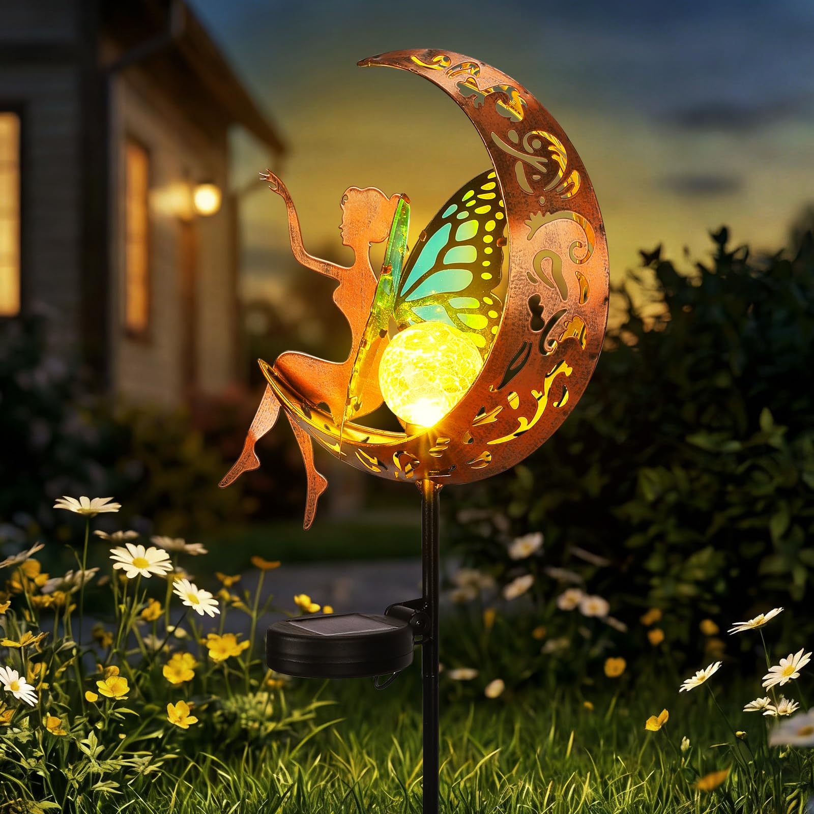 ZKLiLi Outdoor Solar Fairy Garden Light, Outdoor Garden Fairy Decor Décorations imperméables de lanterne suspendue pour Patio Yard Porch Lawn Pathway Statues de passerelle Cadeaux de décor extérieur