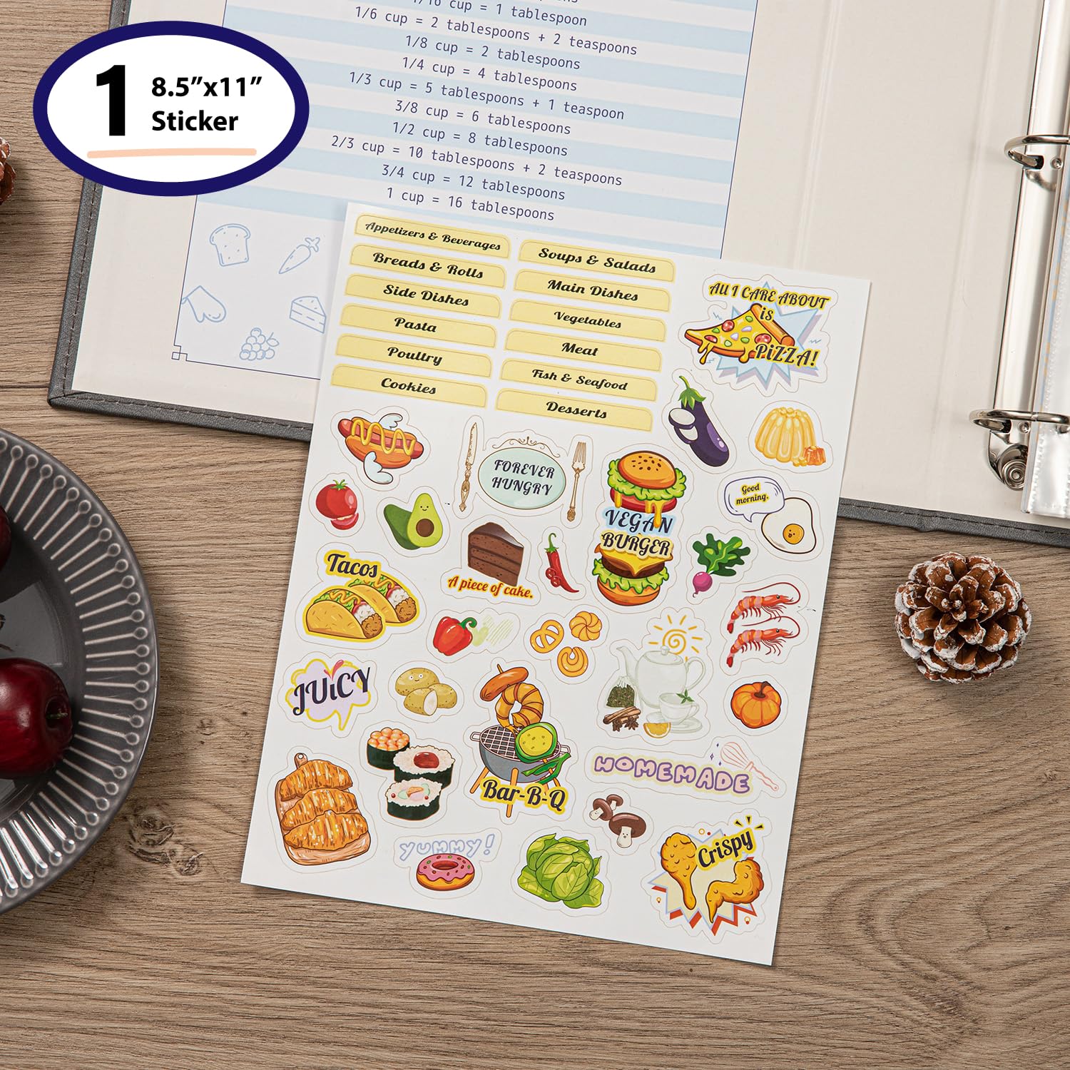 COFICE Rezeptordner – 21,6 x 28,9 cm, 3 Ringe, blanko, Familien-Rezeptbuch, Ordner-Set zum Schreiben in eigenen Rezepten, mit PU-Kunstleder-Einband und Kunststoffhüllen (grau)