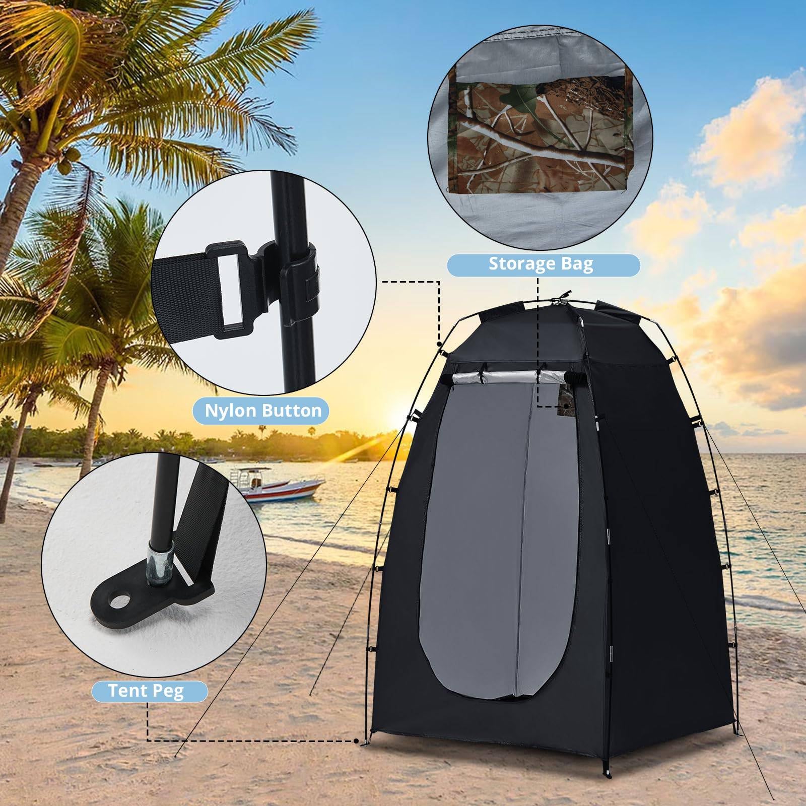 LEMROE Tente de plage avec sac de transport - Tente de douche étanche - Tente de toilette mobile pour le camping, la randonnée, l'extérieur - Tente pop-up