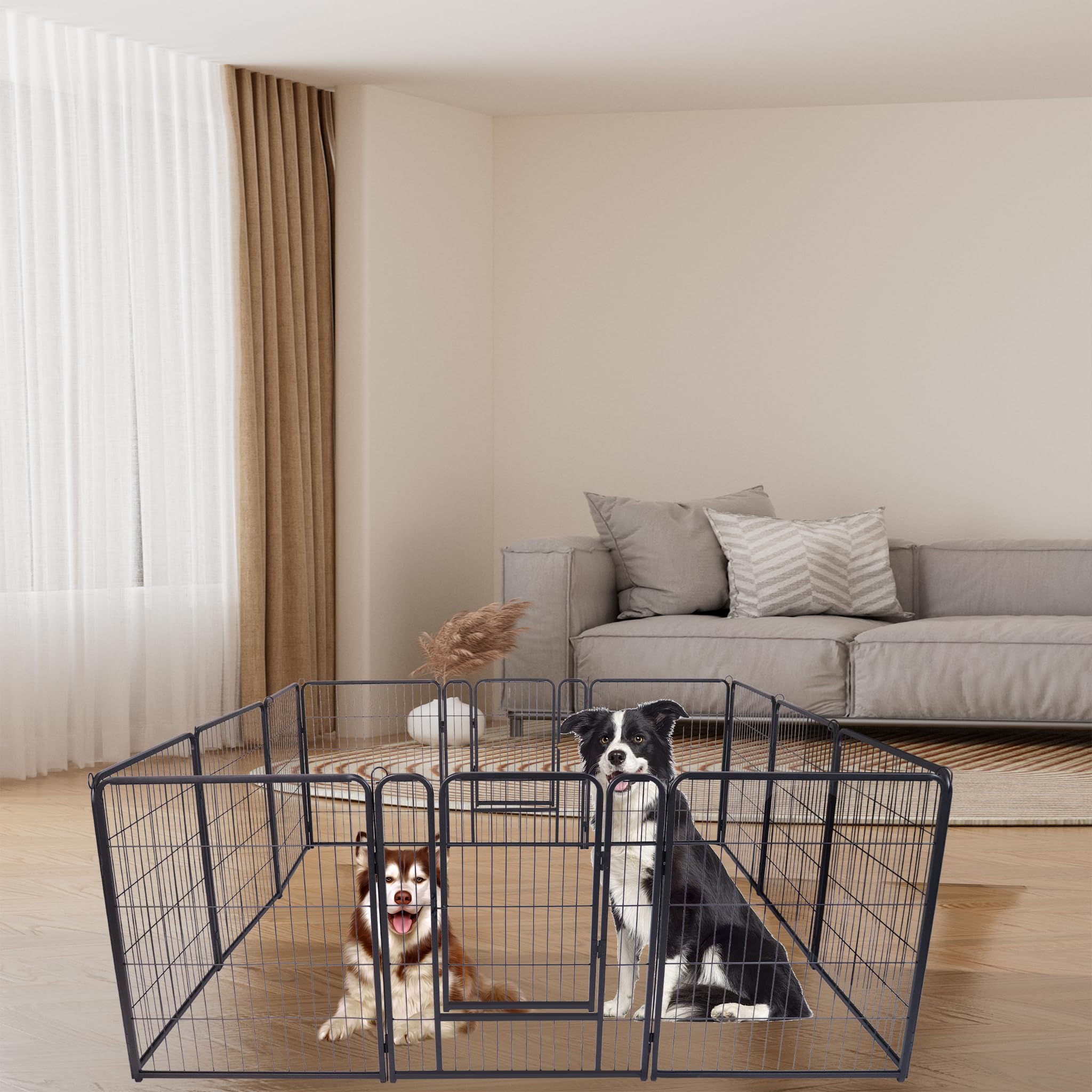 Welpenlaufstall Pet, Freilaufgehege Hund mit automatischer Verriegelung, Metall Faltbare Freigehege mit 2 Tür, 12 TLG. 65x80 cm