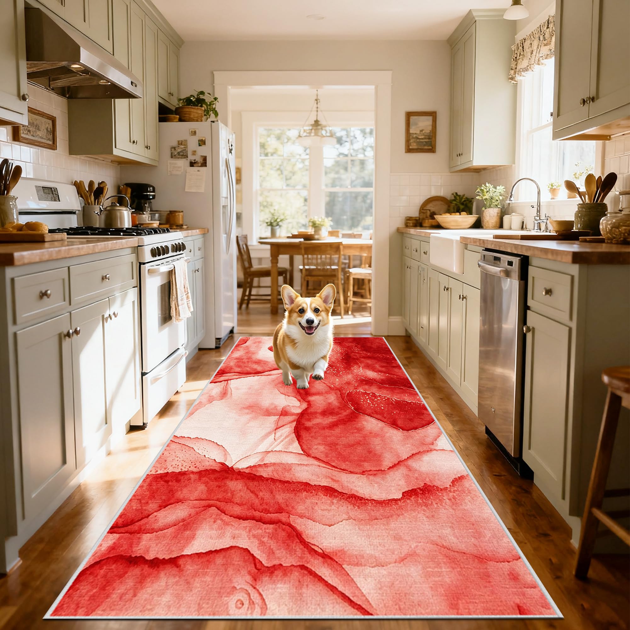 Alfombra pasillo lavable roja de 80x300 cm para cocina y entrada de casa