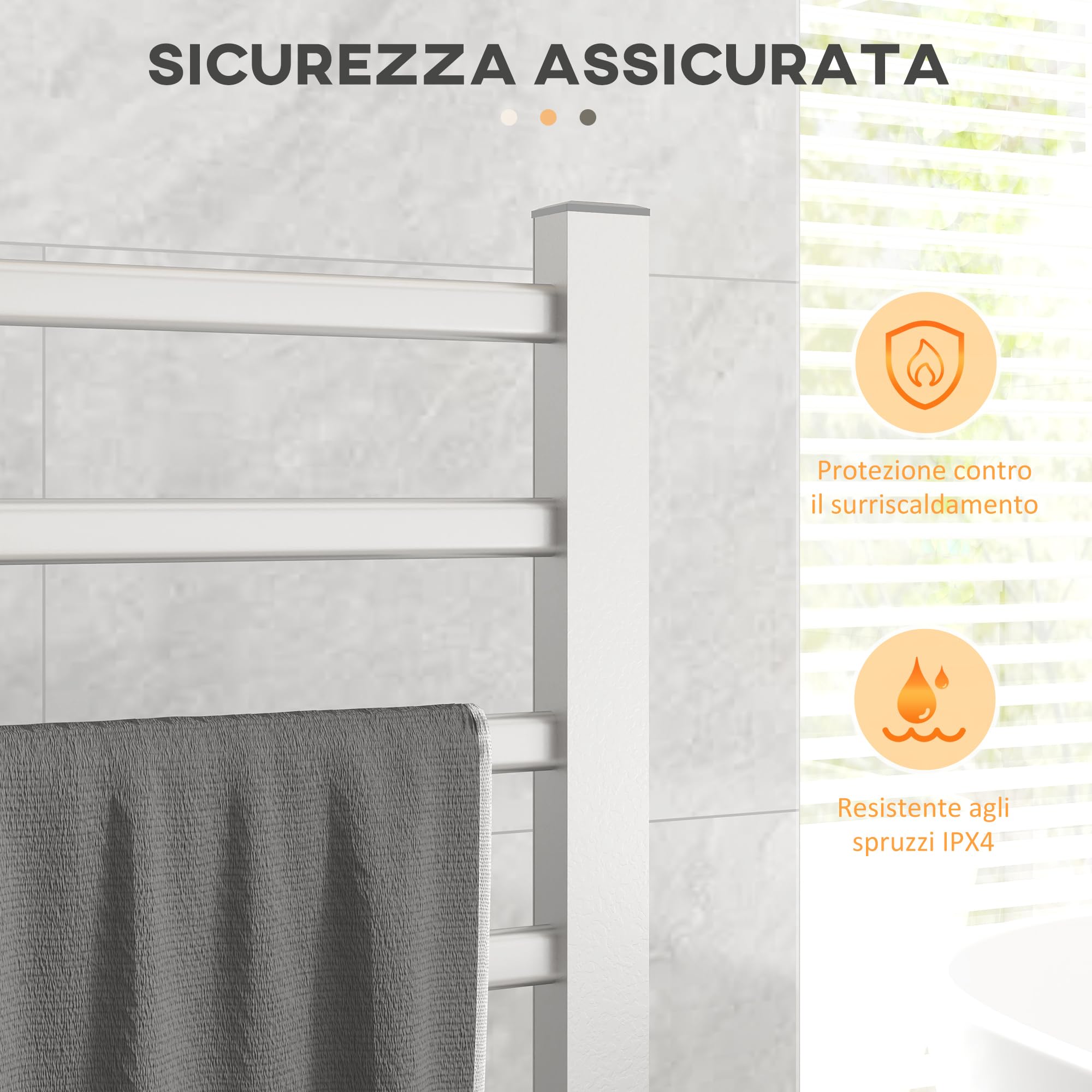 HOMCOM Calorifero Scaldasalviette da Terra o Parete 150W, Porta Asciugamani Riscaldato in Lega di Alluminio con 8 Barre e Timer da 2 o 4 Ore, Resistente all'Acqua, 53x35x90 cm, Argento