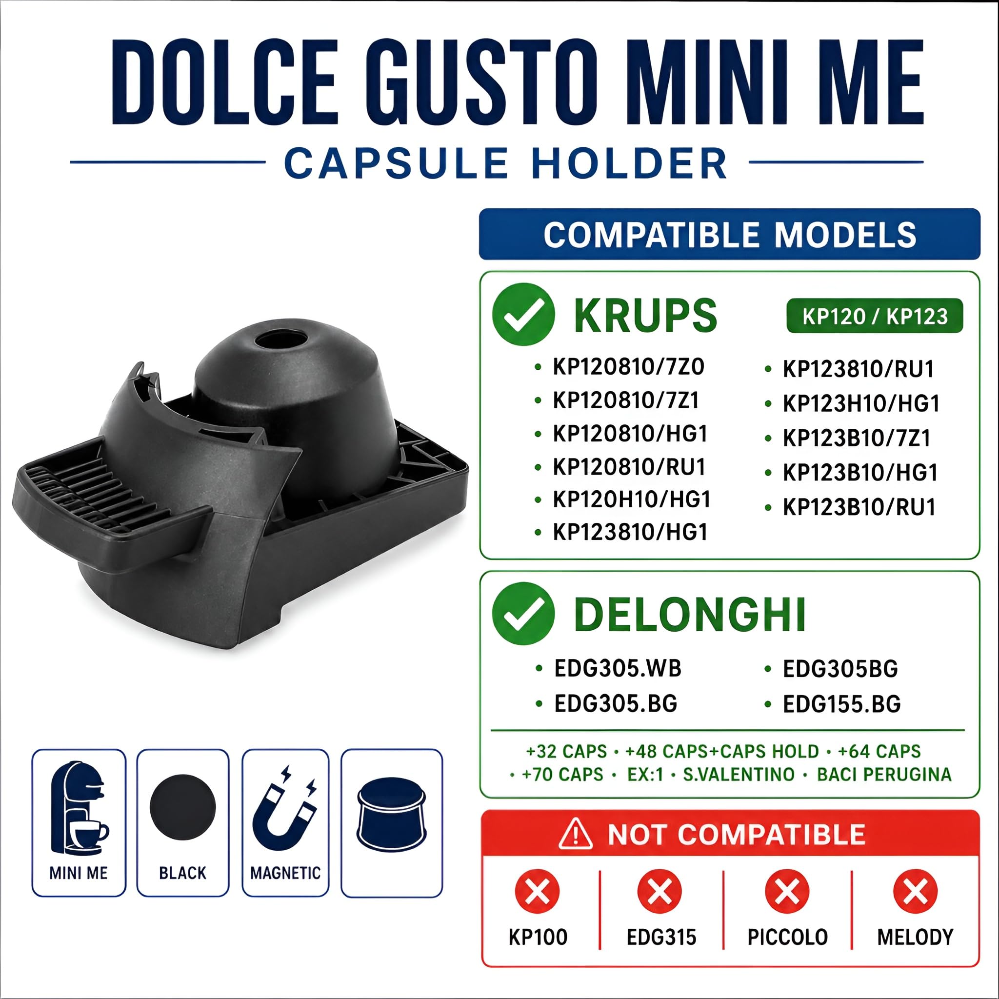 MIRTUX Portacápsulas Compatible para cafetera Delongui Dolce Gusto Mini-Me y Krups KP120. NO VÁLIDO para Piccolo ni Melody. Ver compatibilidad Dentro.
