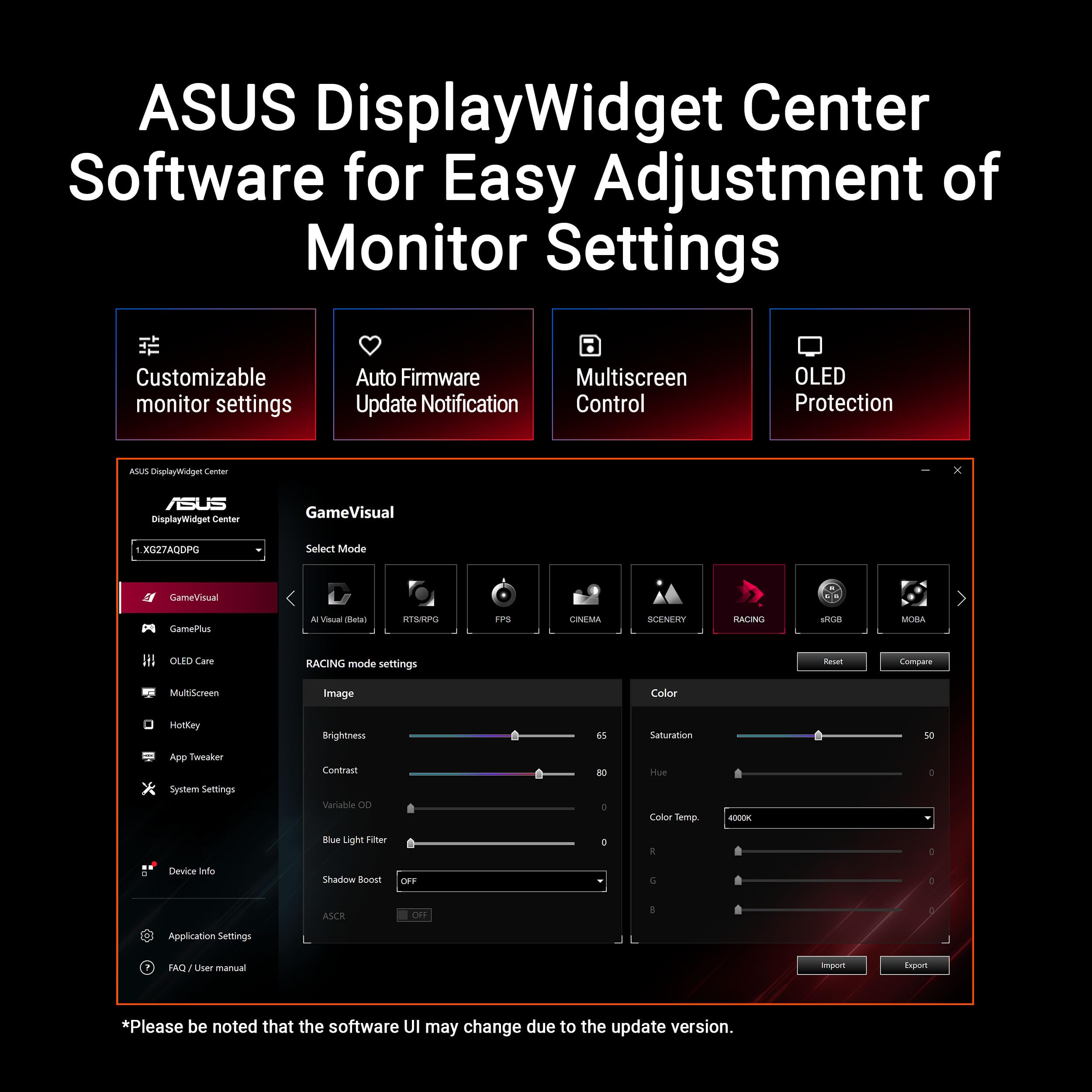 ASUS ROG Strix XG27ACDMS, 26,5" (2560 x 1440), czas reakcji 0,03 ms, 280 Hz, kompatybilny z G-Sync, USB Type-C, HDMI, DisplayPort, DisplayWidget Center, Czarny