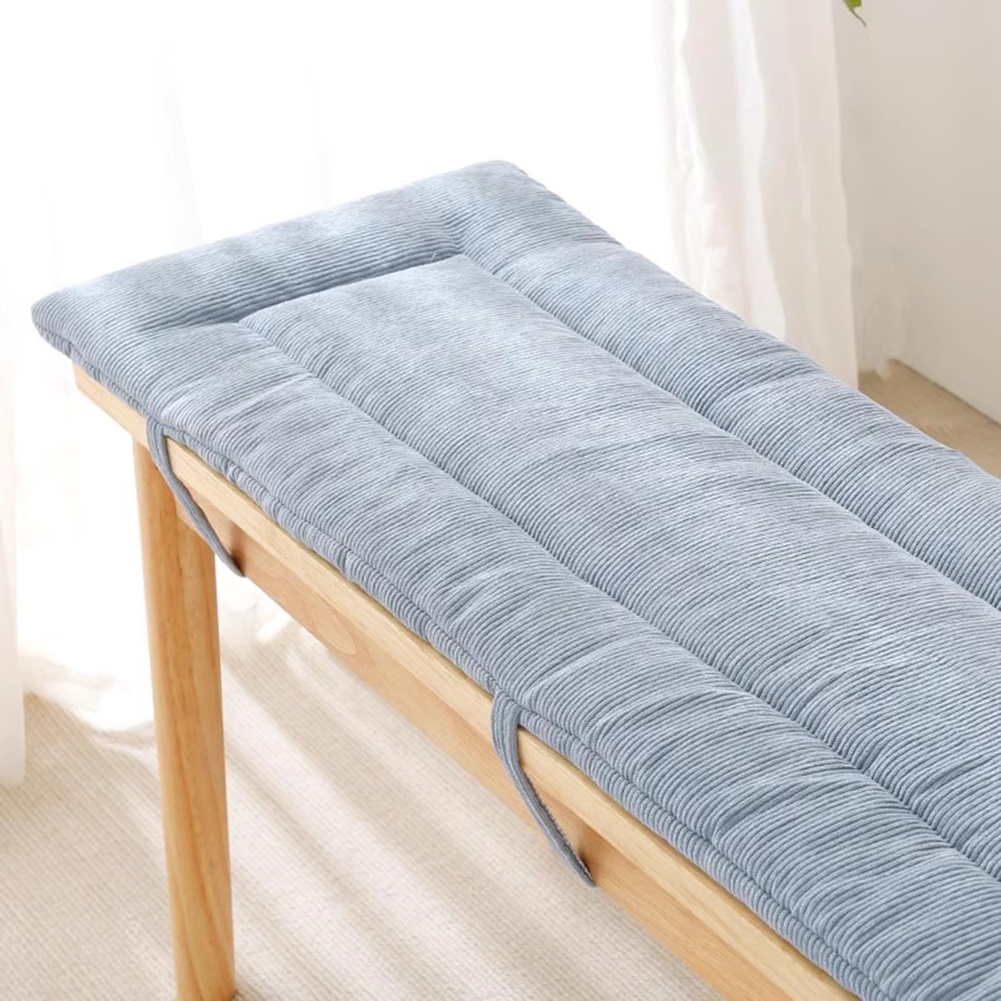 Coussin de banc lavable 140x35x3 cm bleu pour assise 2 ou 3 places avec attaches