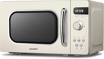 COMFEE' Retro Style 800w 20L Microwave Oven with 8 Auto Menus, 5 Cooking Power Levels, and Express Cook Button - Apricot Cream - CM-M202RAFCM