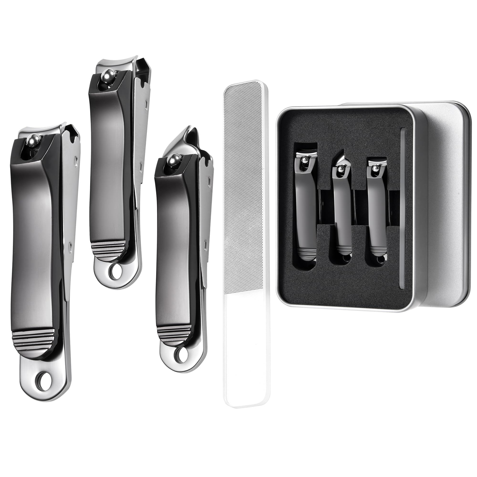Nail Clippers Set 4-in-1 Stainless Steel Professional Nail Scissors for Fingernails & Toenails with Collection Container