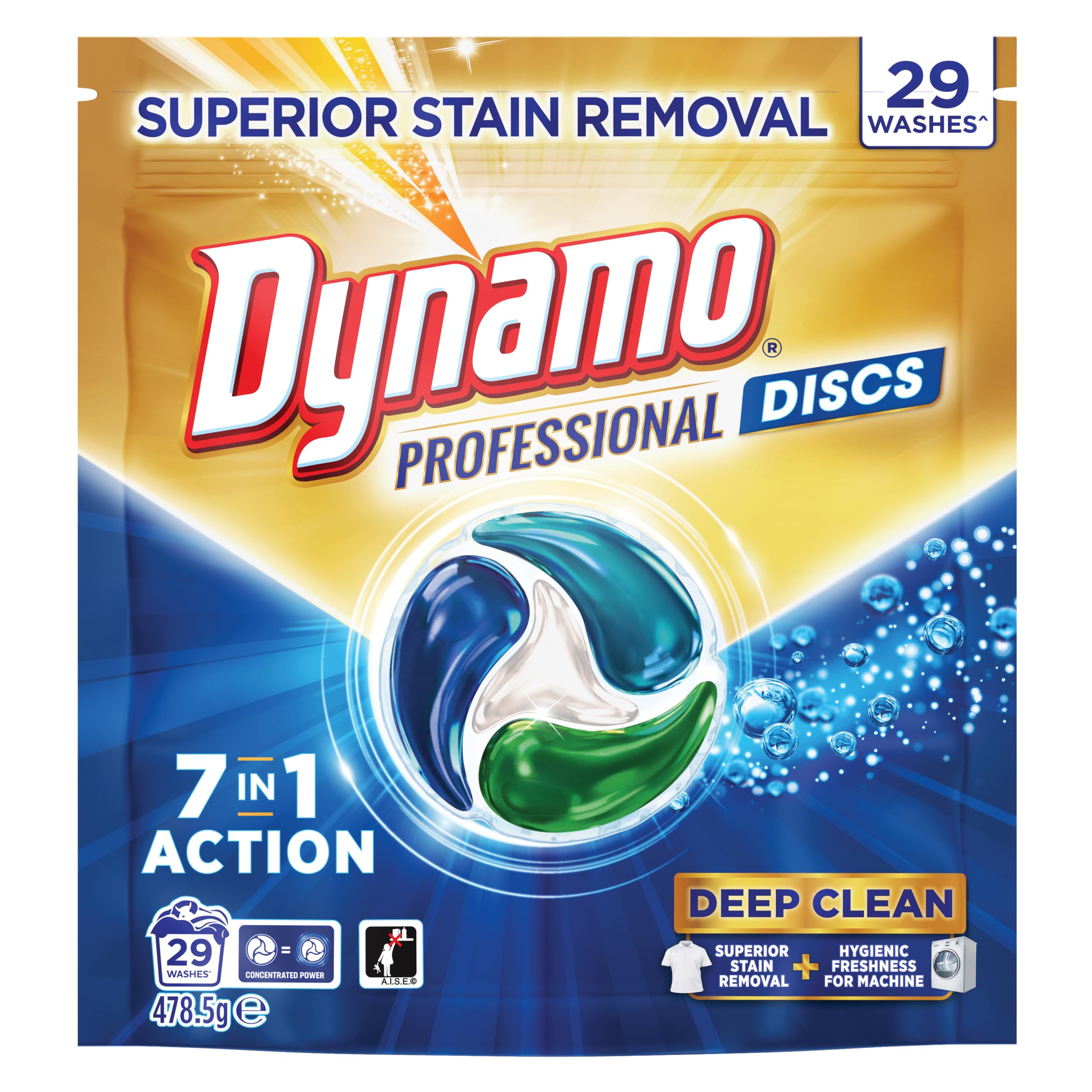 Dynamo Professional 7-in-1 Action Laundry Detergent Capsules, 29 Pack - Tough Stain Removal Power