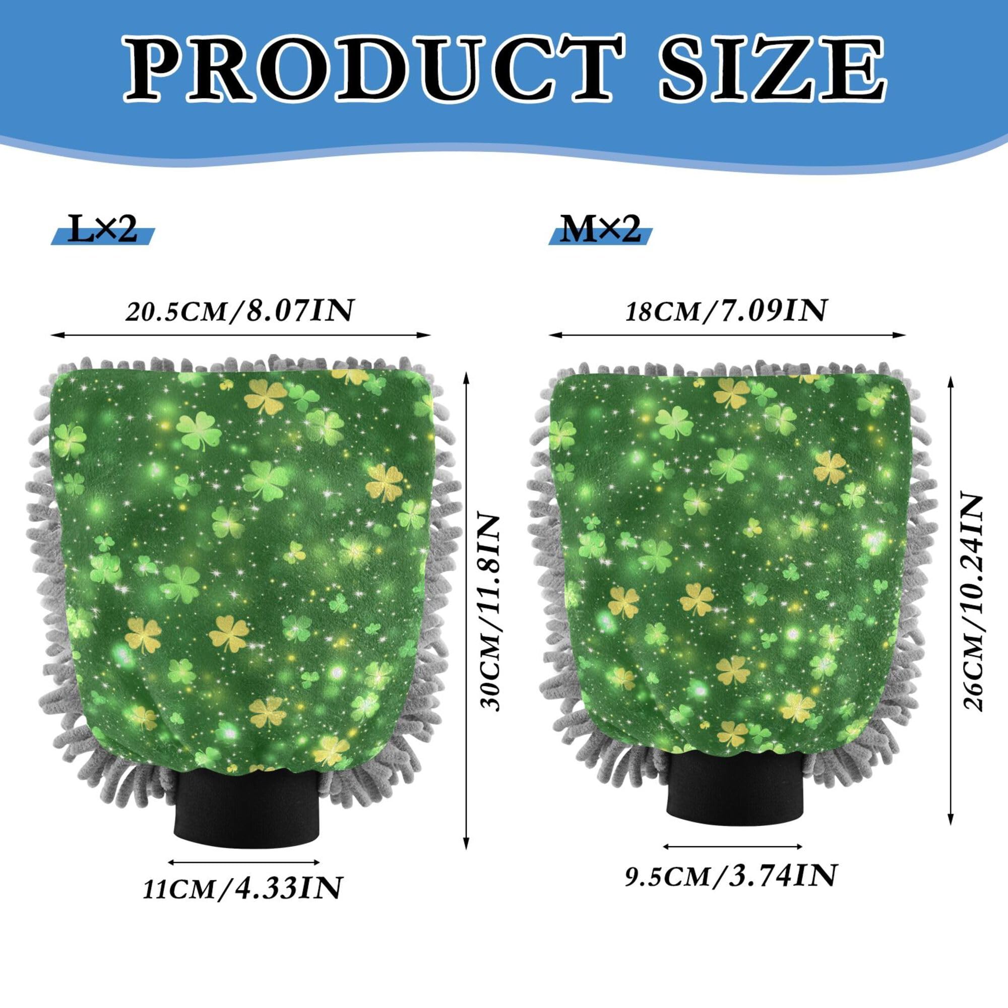 St.Patrick's Green Shamrocks Wash Mitt for Cars 11.8'' Washing Mitts Non Scratch Clean Sponges for Cleaning Wash