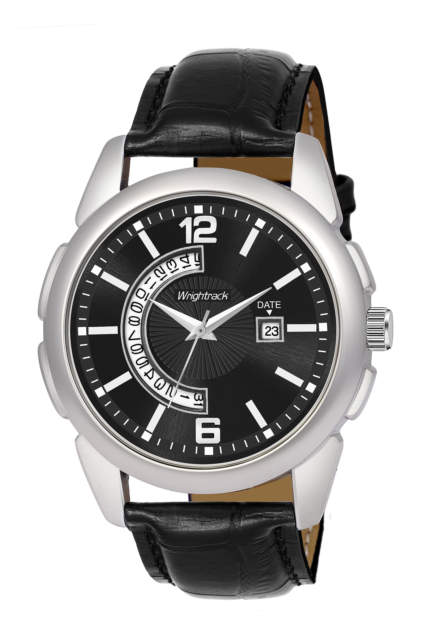 WRIGHTRACK Exclusive Quartz Movement Leather Strap Date Dial Analogue Mens and Boys Wrist Watch (Black) (B0CG6L5T88) Amazon Price History, Amazon Price Tracker