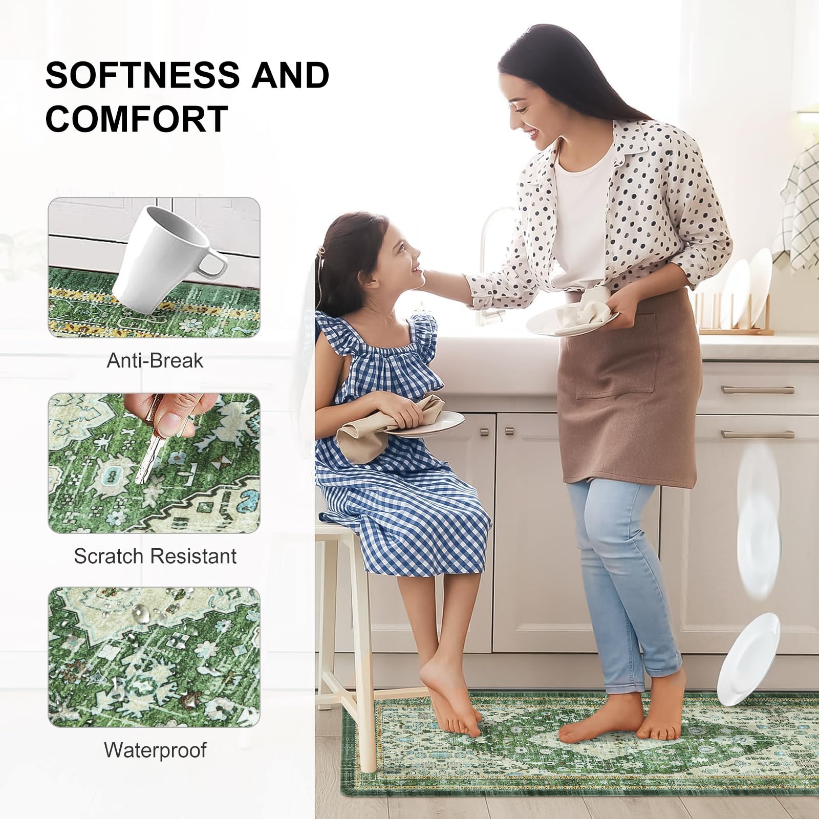 Collive Boho Kitchen Mat, Cushioned Anti Fatigue Kitchen Rug Set, 2 Piece Non-Skid Waterproof Kitchen Mats for Floor, Comfort Heavy Duty Standing Mat for Kitchen, Laundry, Office, Desk