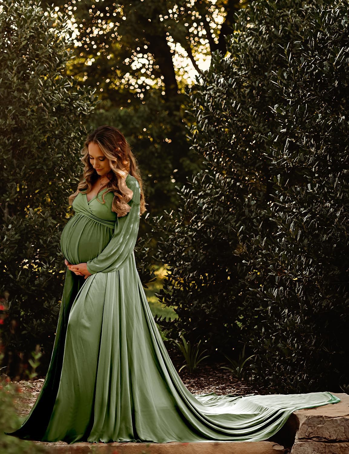 Dedysler Maternity Gown Dress for Photoshoot Long V Neck Photography with Split Soft Breathable Maxi Baby Shower Pregnancy