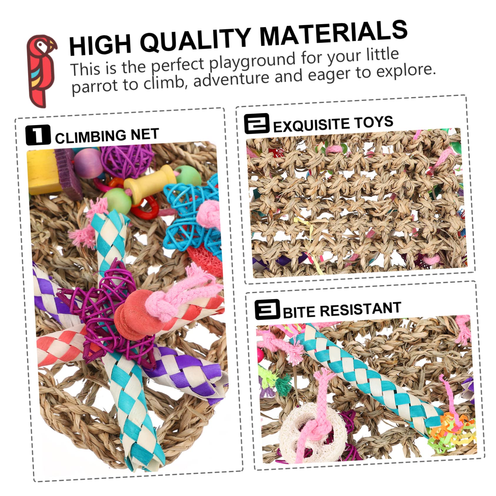 minkissy Lot De 2 Jouets À Mâcher pour Oiseaux Filet Descalade pour Oiseaux Jouets pour Cage À Perroquets Matériau en Paille Sûr Jouet De Divertissement pour Perroquets