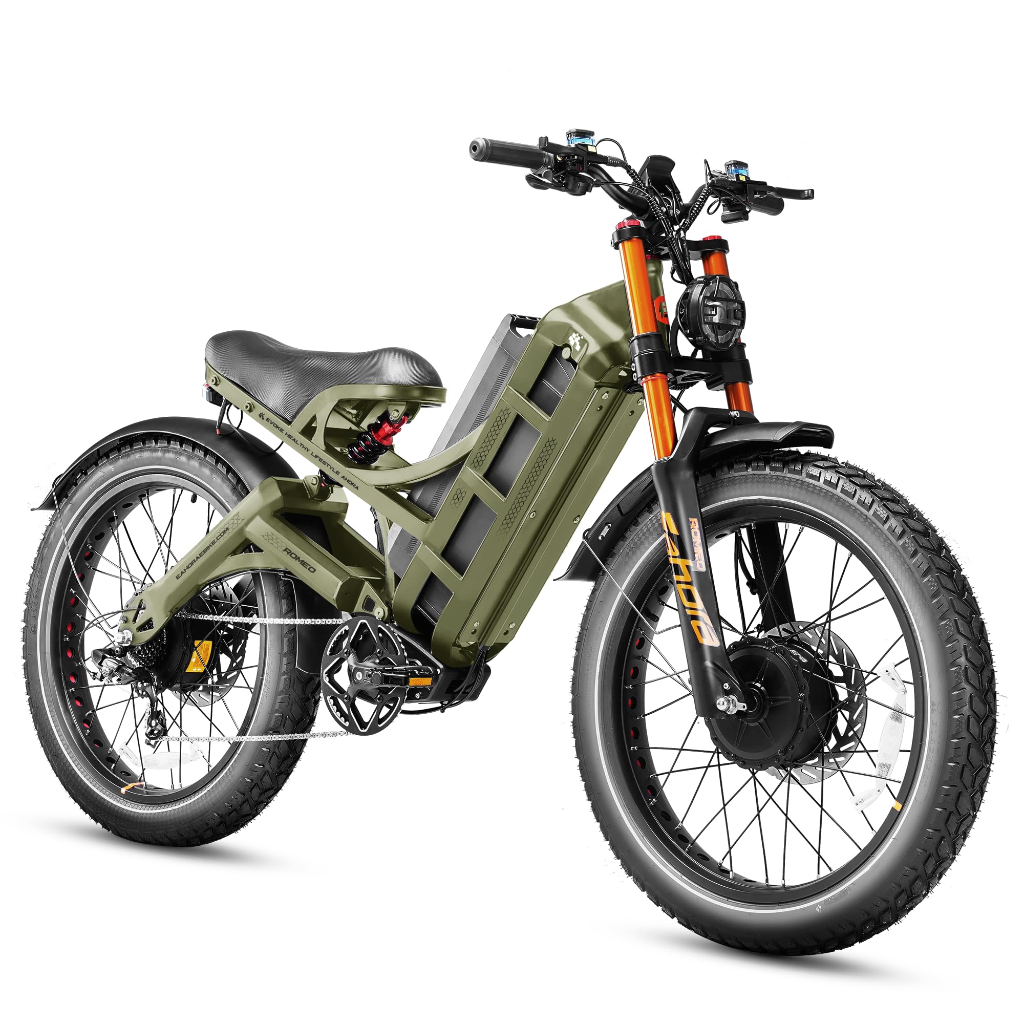 eAhora 2025 Romeo Pro 3 50Mph/Peak 5600W Dual Motor Electric Bike for Adults, 60V 80Ah 235+Miles Long Range Ebike, 26 * 4.0" Fat Tire Full Suspension Electric Mountain Bike, App Control-02