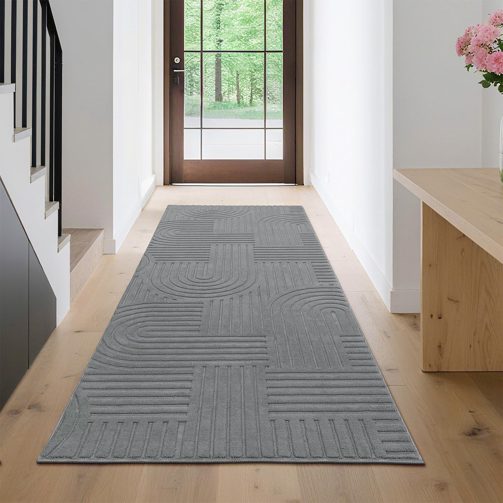 Enyhom Hallway Runner, 80x200cm Grey Runner Rugs For Hallway Machine Washable Hall Runner For Kitchen Door Entryway Laundry Corridor — image 1