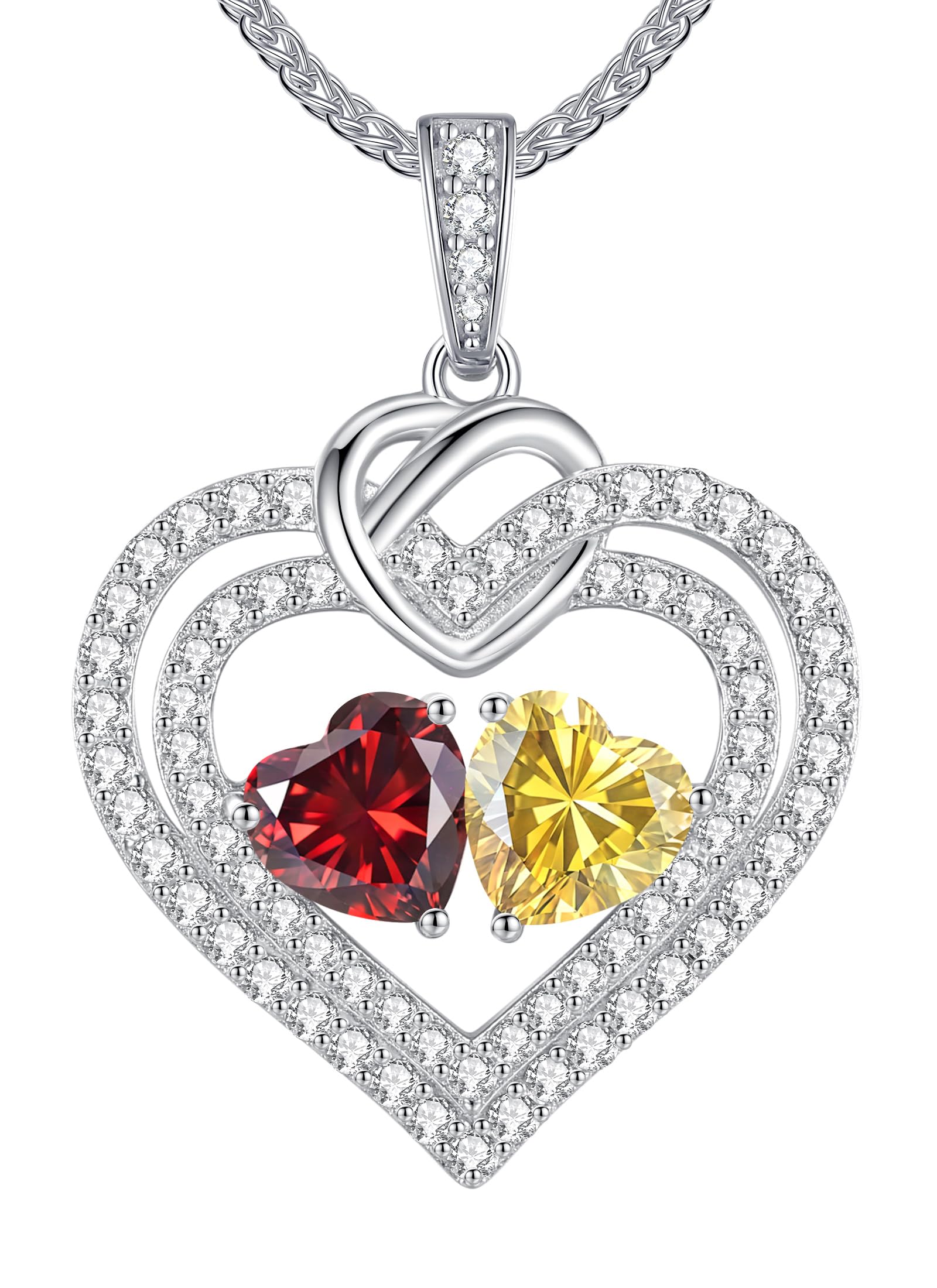 S925 Silver Double Birthstone Heart Necklace