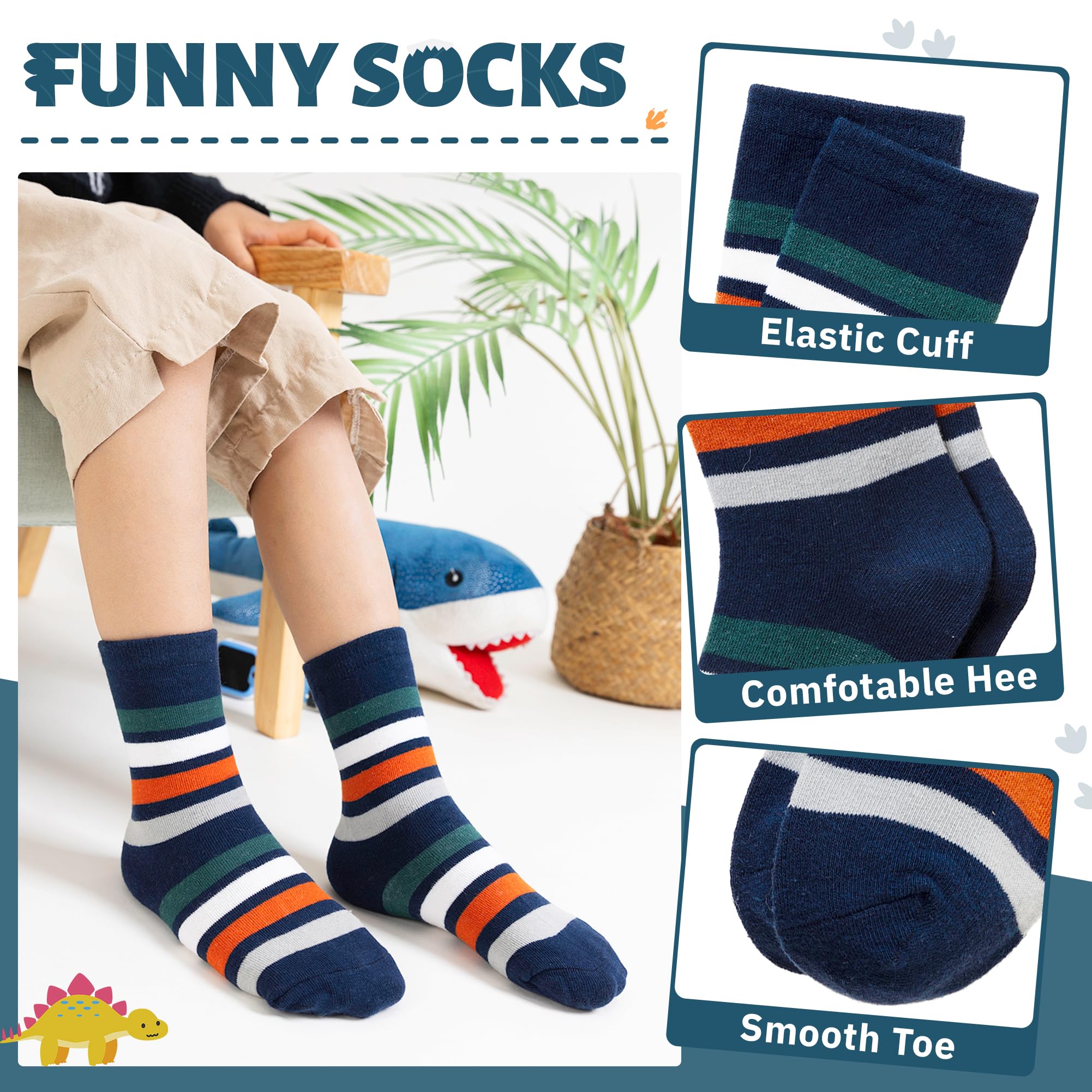 Lot de 6 paires de chaussettes en coton pour garçons - Motif animal - Doux et amusant - Tendance - Respirantes