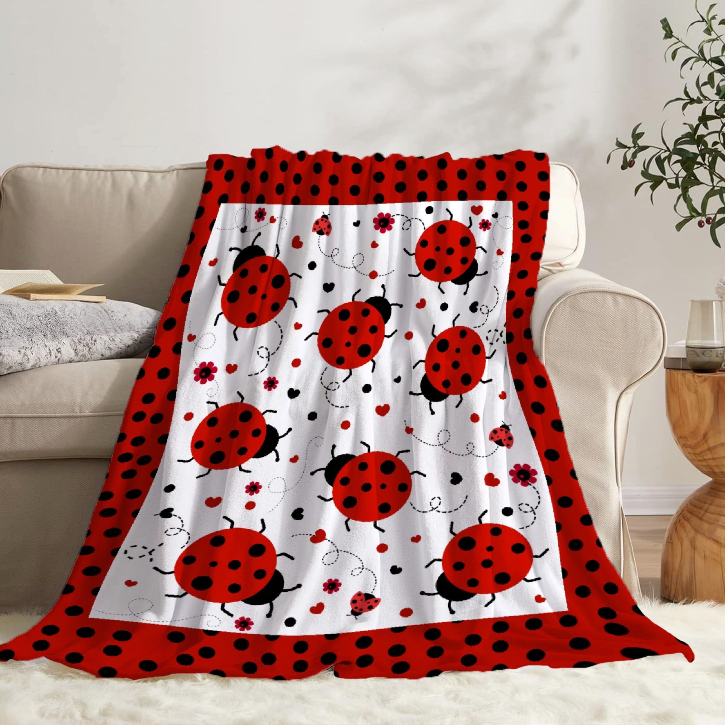 Lady-Bug Blanket - Super Soft Flannel Fleece Blanket, Lightweight Microfiber Cozy Plush for Teens, 60"x50"