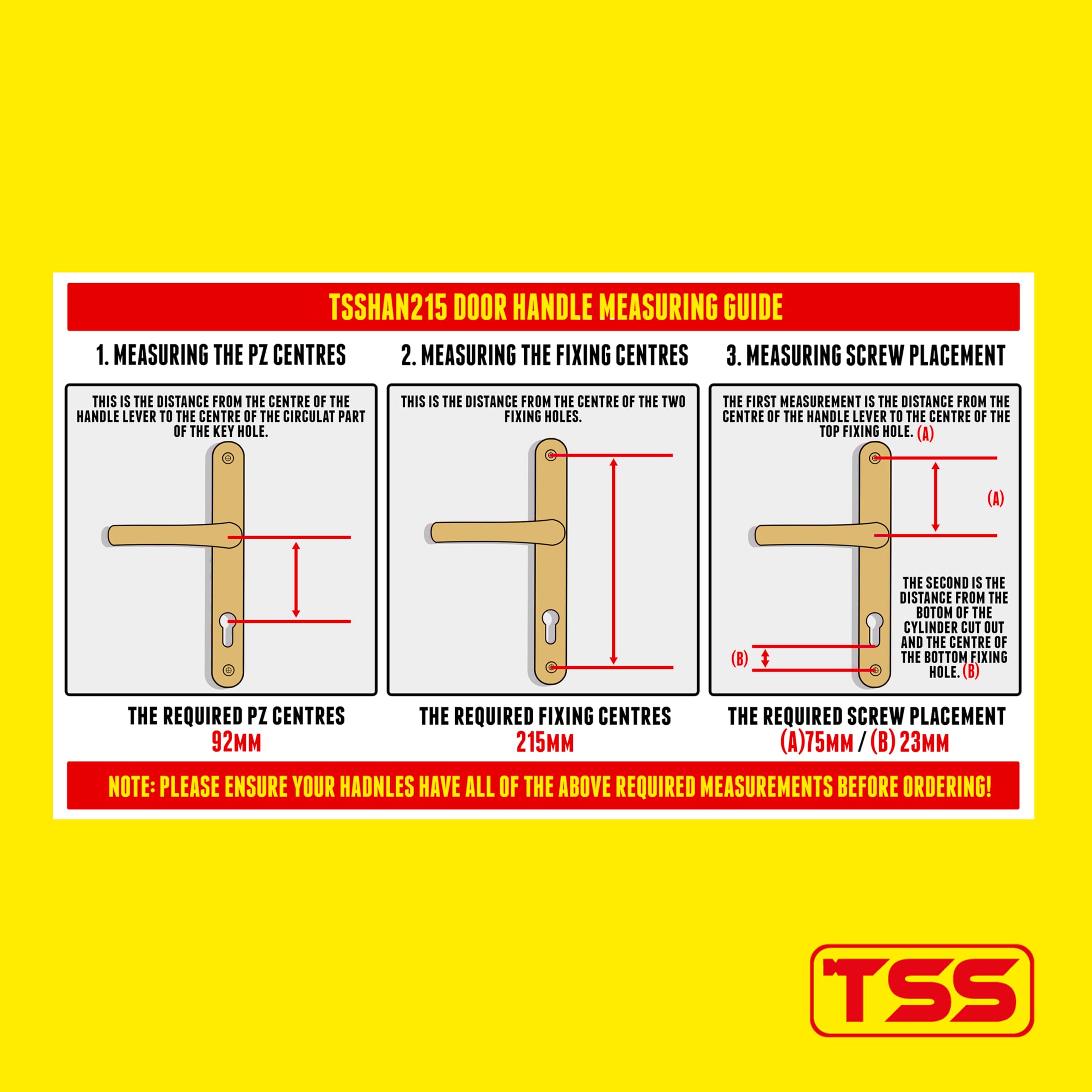 TSS UPVC Door Handle Set - Lever/Lever - 192-215mm Screw to Screw - 245x32mm Backplate - Replacement PVC Handle (Polished Brass) - Image 4
