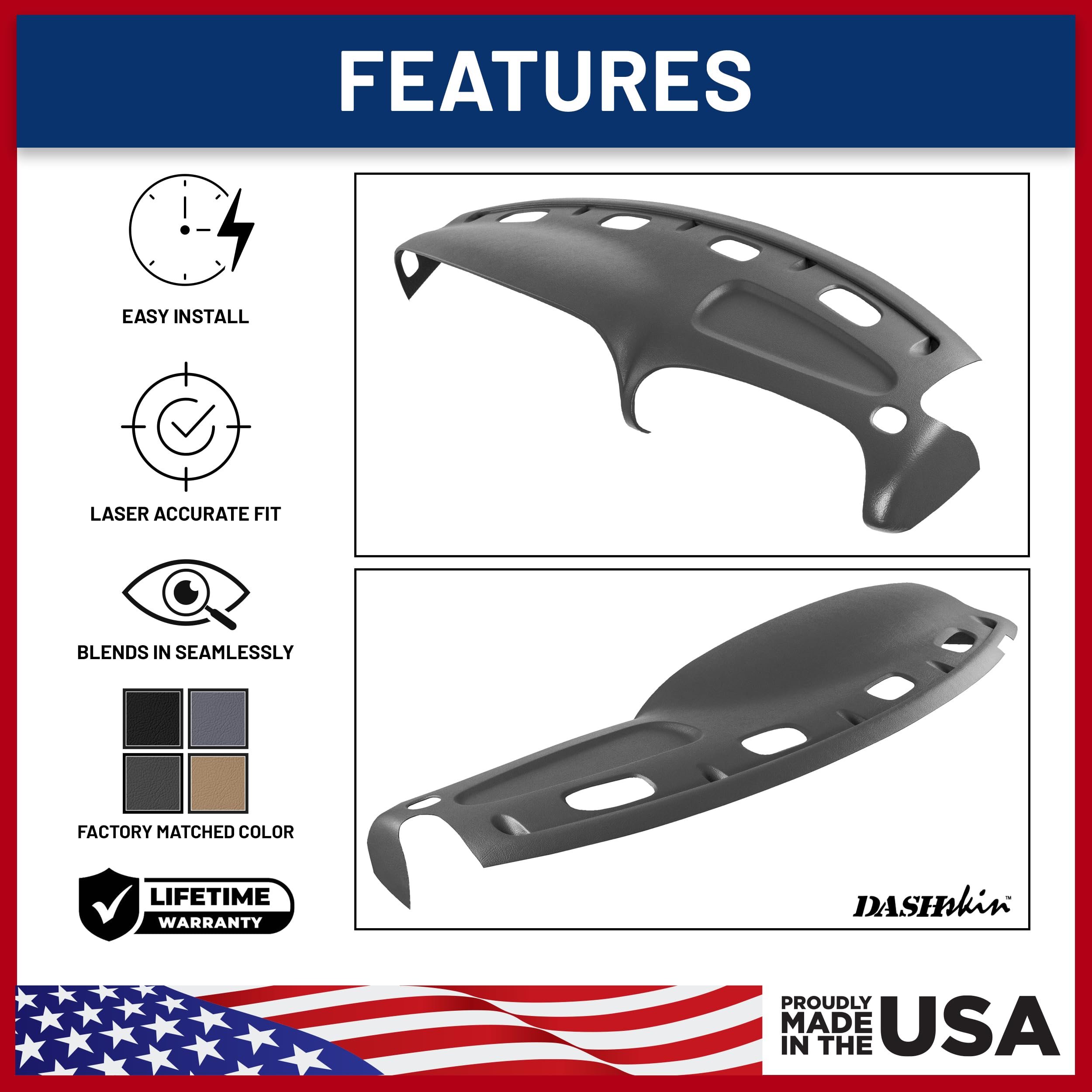 Dash Cover Kit with Bezel Skin Compatible with 99-01 Dodge Ram 1500 99-02 Ram 2500 & 3500 in Agate Grey - Hard Molded Plastic Dashboard Cap product thumbnail 7