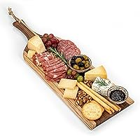 PICNIC TIME Artisan 24" Acacia Charcuterie Board with Live Raw Bark Edge, Handle & Hemp Loop - Reversible Wooden Cutting Serving Plank