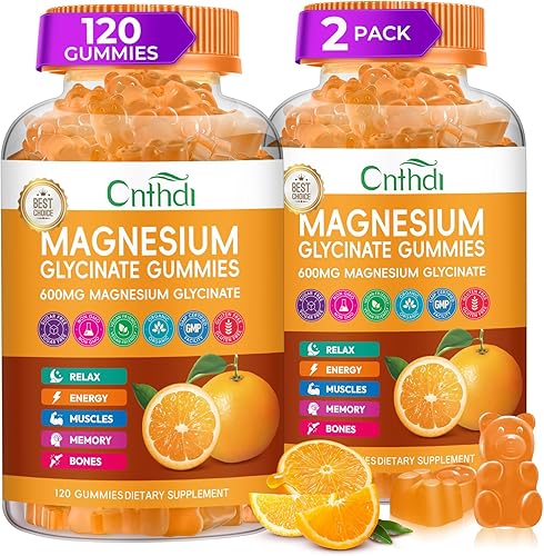 Miniatura 10 de Gomitas de glicinato de magnesio de 600 mg, gomitas de magnesio masticables sin azúcar para hombres y mujeres, apoya la rutina nocturna y el