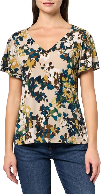 Blusa suave de uso diario con cuello en V y mangas con volantes para mujer