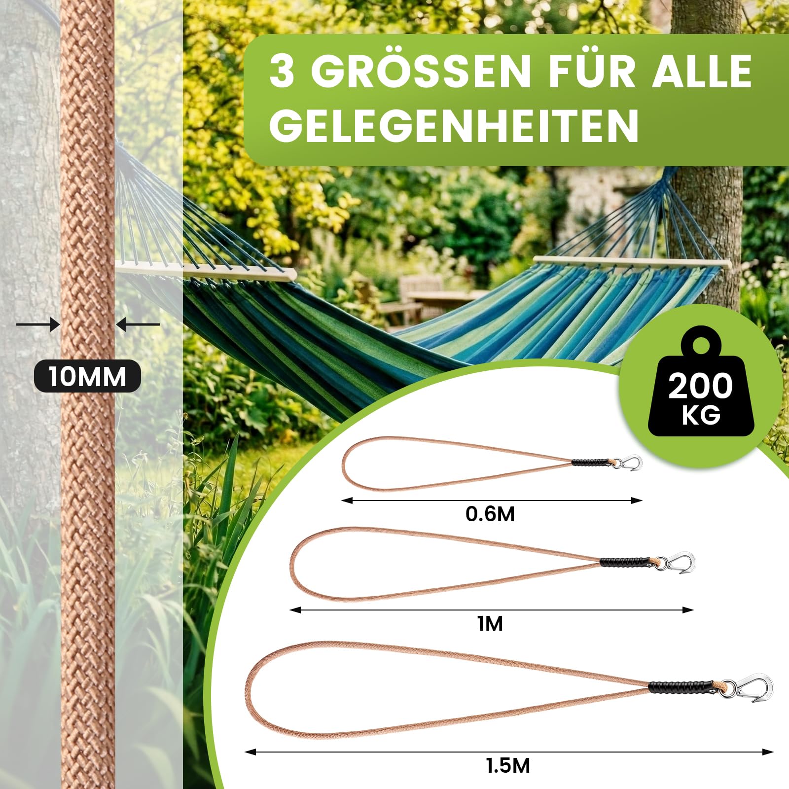 Schaukel Befestigung Seil 60cm,2er Hängematte Aufhängung Seil,Baum Hängesessel Balkenbefestigung mit Edelstahl Haken für Indoor Outdoor Baumschaukel Hängematte Hängesessel Nestschaukel Yoga, Natural