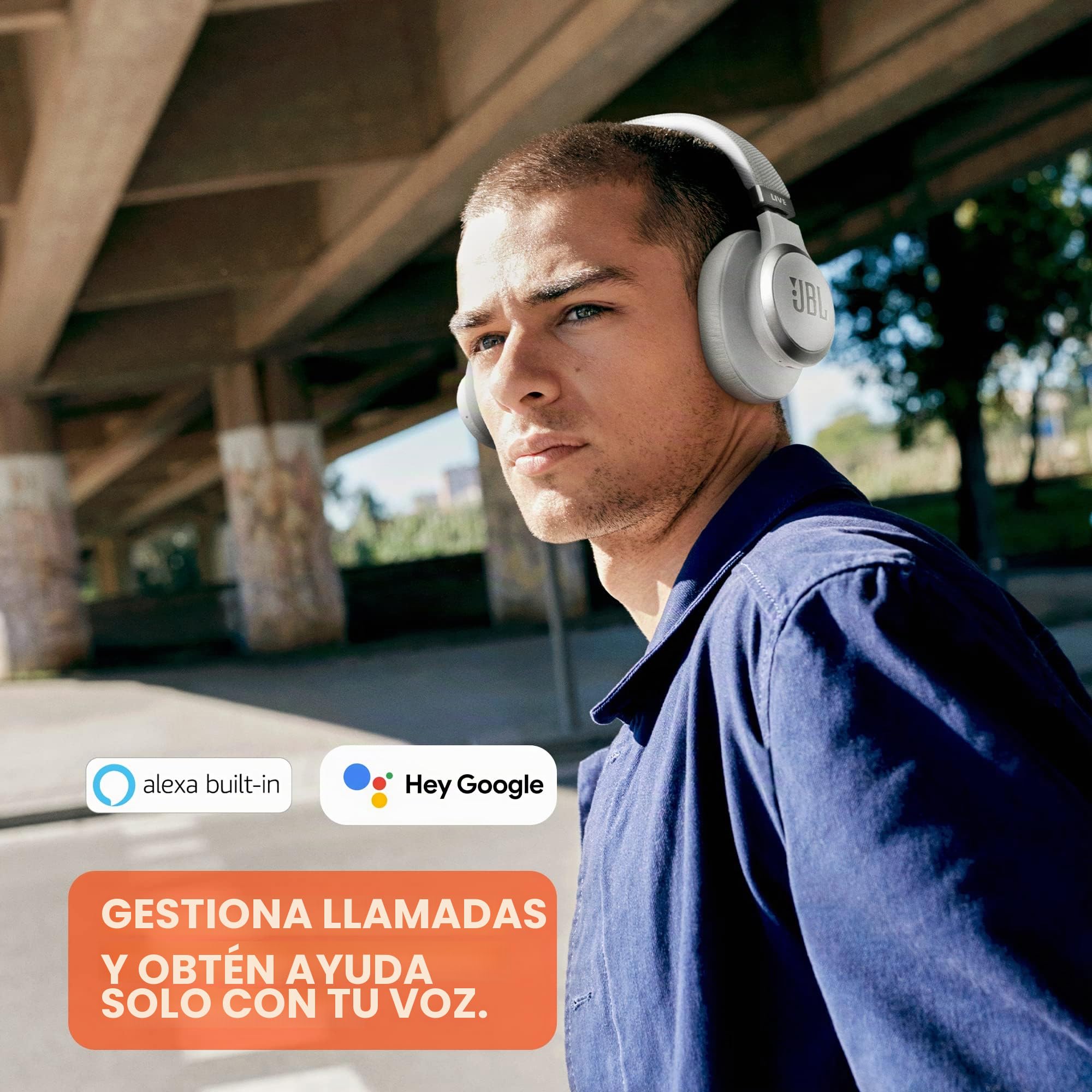JBL Live 660NC - Auriculares inalámbricos con cancelación de ruido, sonido JBL Signature, asistencia de voz, hasta 50 horas de batería con carga rápida, diadema de tela de ajuste cómodo y bolsa de
