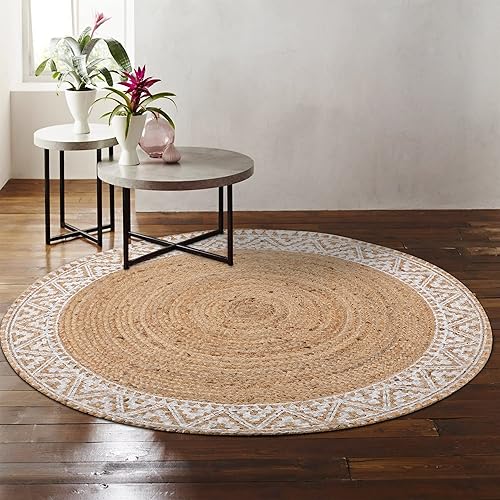 Miniatura 9 de voyzz home Alfombra de yute tejida a mano de alta calidad, redonda, 4 pies, color natural