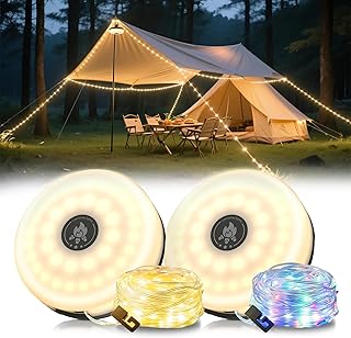 L LOHAS LED Upgraded 2 Packs Camping String Lights, 4 in 1 Quick Recovery Waterproof Camping Lights, 32.8FT with 8 Modes, Camping Essentials for Yard, Tent, Hiking, Patio, and Christmas Decor