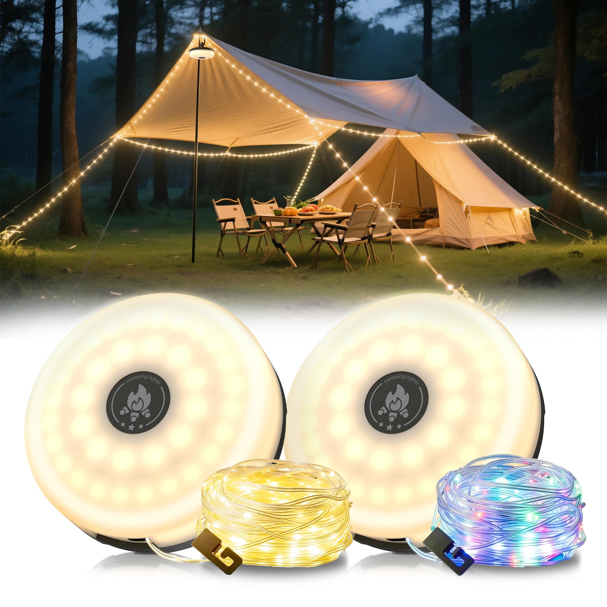 L LOHAS LED Upgraded 2 Packs Camping String Lights 4 in 1 Quick Recovery Waterproof Camping Lights 32