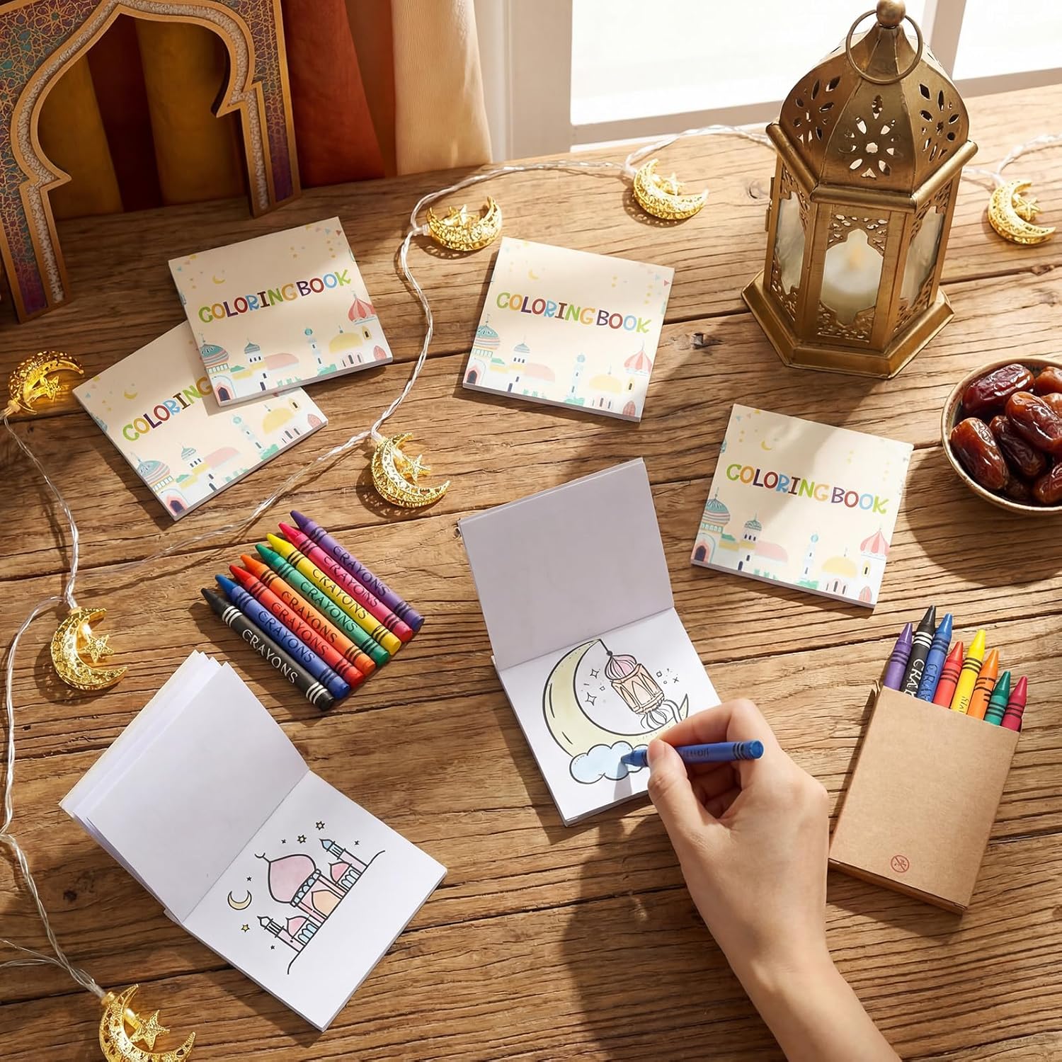 30 Sets Eid Gifts 24 Pages Mini Ramadan Coloring Books with 8 Colors Crayons Bulk Eid Mubarak Activity Party Favors Goodie Bag Fillers Stuffers DIY Craft