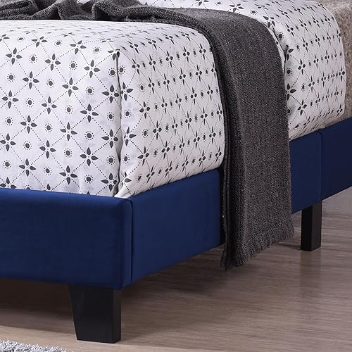 Miniatura 5 de Kings Brand Furniture Clarno - Cama tapizada de terciopelo azul con ribete de clavos de tamaño matrimonial