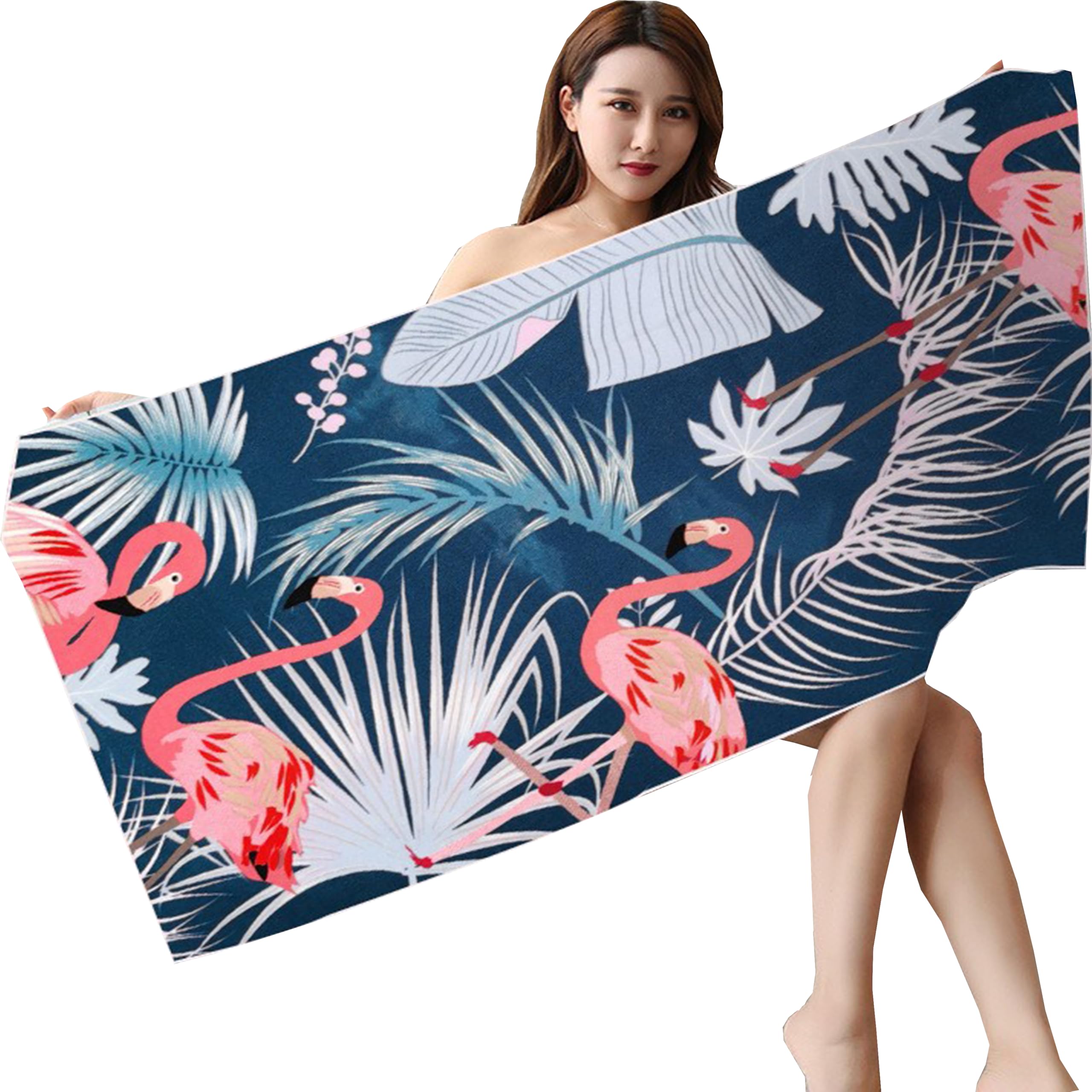 LIKPOJA Microfibre Beach Towel for Adult Lightweight Quick Dry Sand Free Compact Swim Travel Bath Towel for Summer Holiday Beach Accessories Flamingo A 180 * 80cm