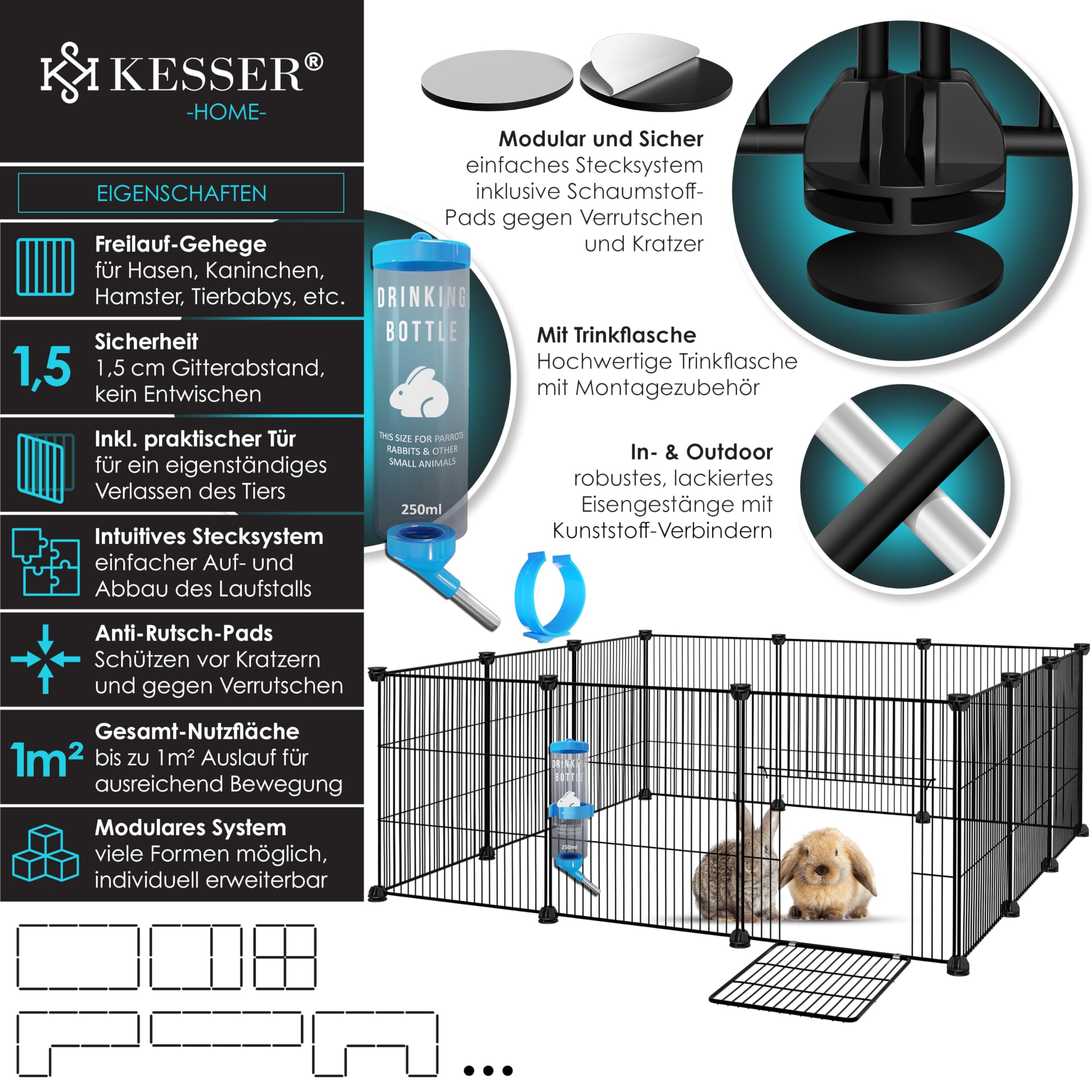 KESSER® - Enclos en Treillis pour Lapins - en Maille métallique - XXL - avec Porte - pour Petits Animaux, Cochon d'Inde, Lapins - Parcours Libre - Clapier pour intérieur et extérieur