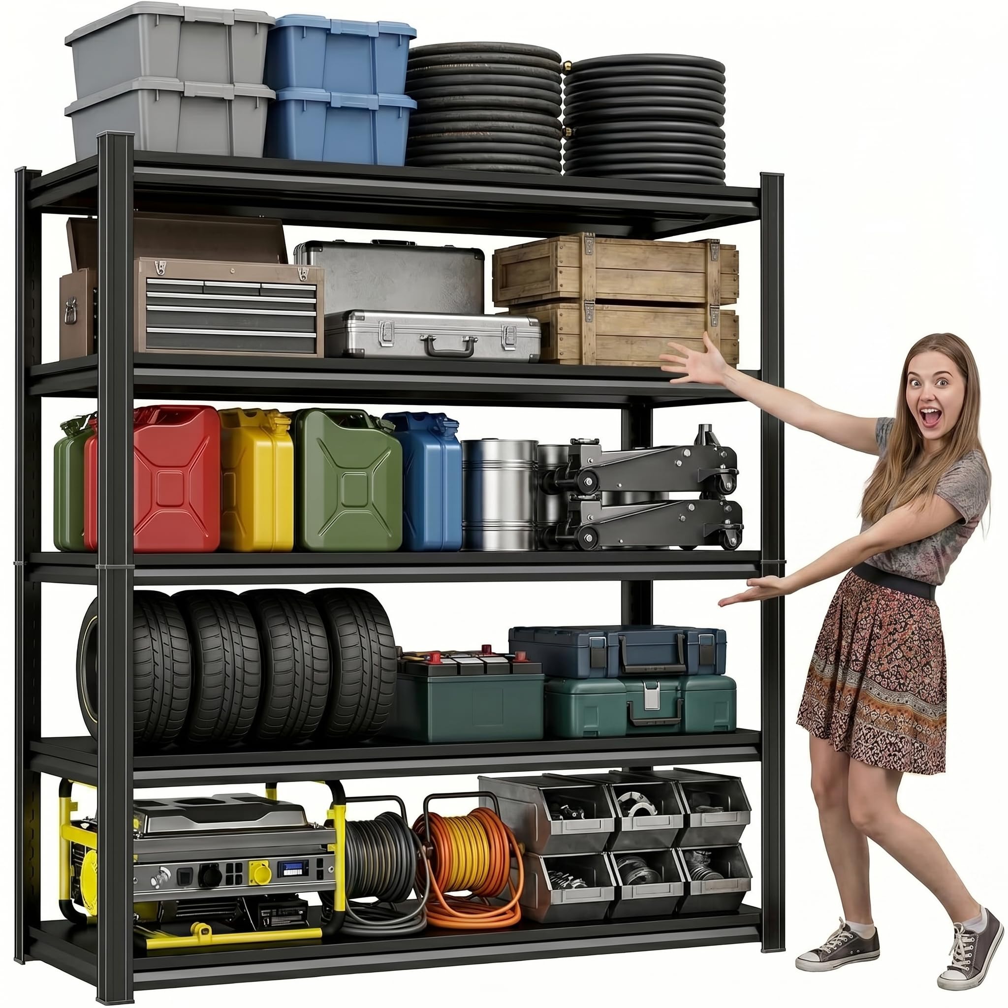 garage shelving, 3000 lbs heavy duty metal storage shelves, 5-tier adjustable storage rack for garage, warehouse, basement, 39.4" w x 15.7" d x 72" h ( incomplete one box of two only)