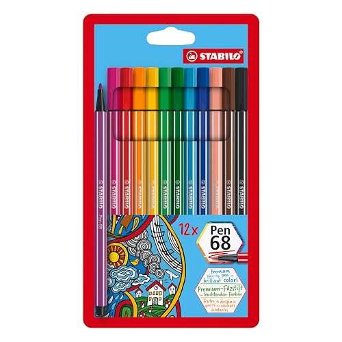 Premium-Filzstift - STABILO Pen 68 - 12er Pack - mit 12 verschiedenen Farben
