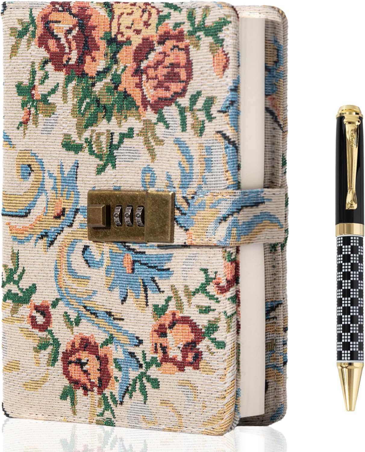 TIEFOSSI Embroidered Diary with Lock, Lined Lock journal for Women Men, Aesthetic Journal with Pen, Hardcover Journal for Journaling Writing Planning, 100 GSM Thick Paper, 224 Numbered Pages