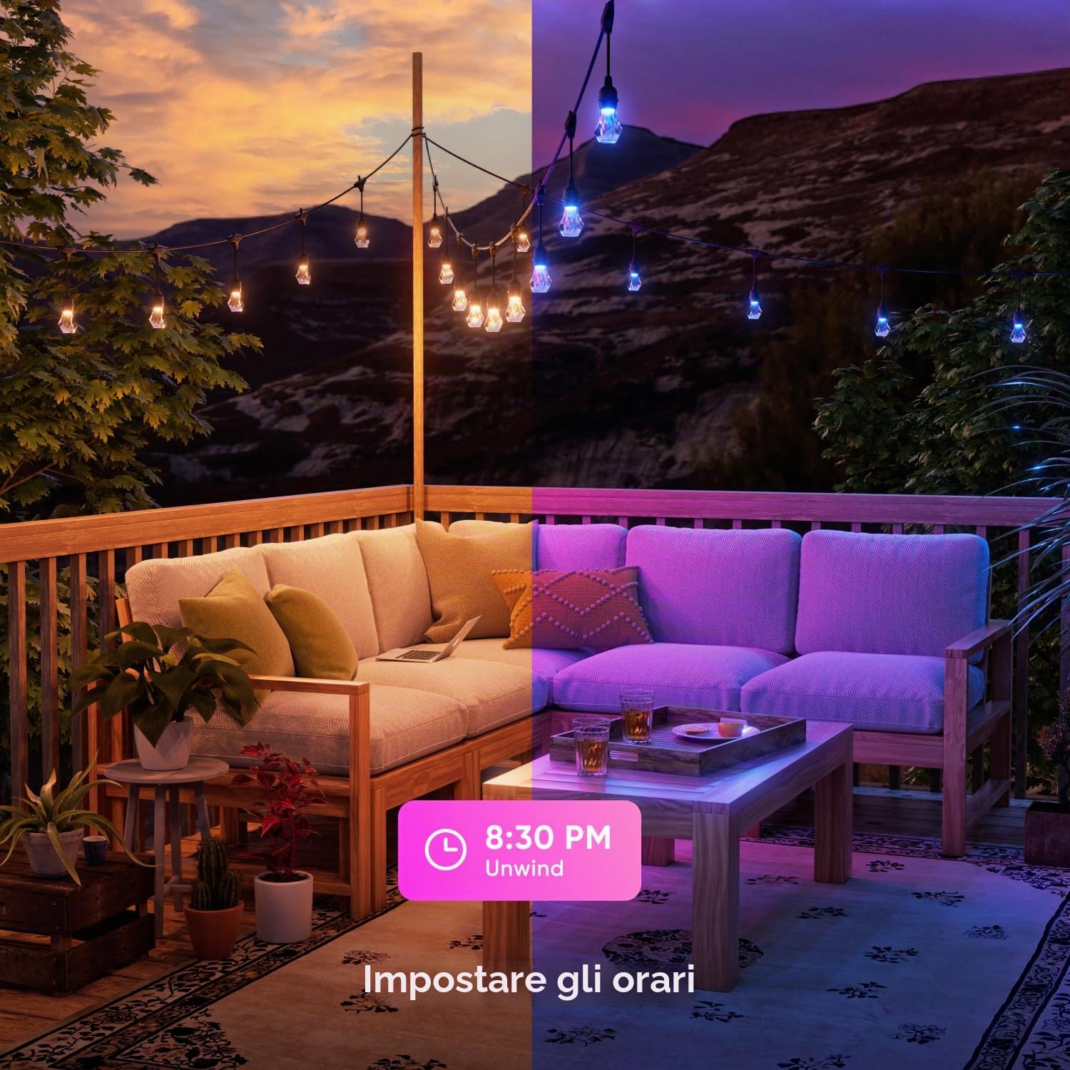 Nanoleaf Matter Essentials, Catena Luminosa Esterno Expansion Pack 15M LED RGBICW - Luci Led 16M Colori, IP65 Impermeabile, 20 Lampadine LED, WiFi Bluetooth Matter, Adatto per Giardino Balcone Gazebo