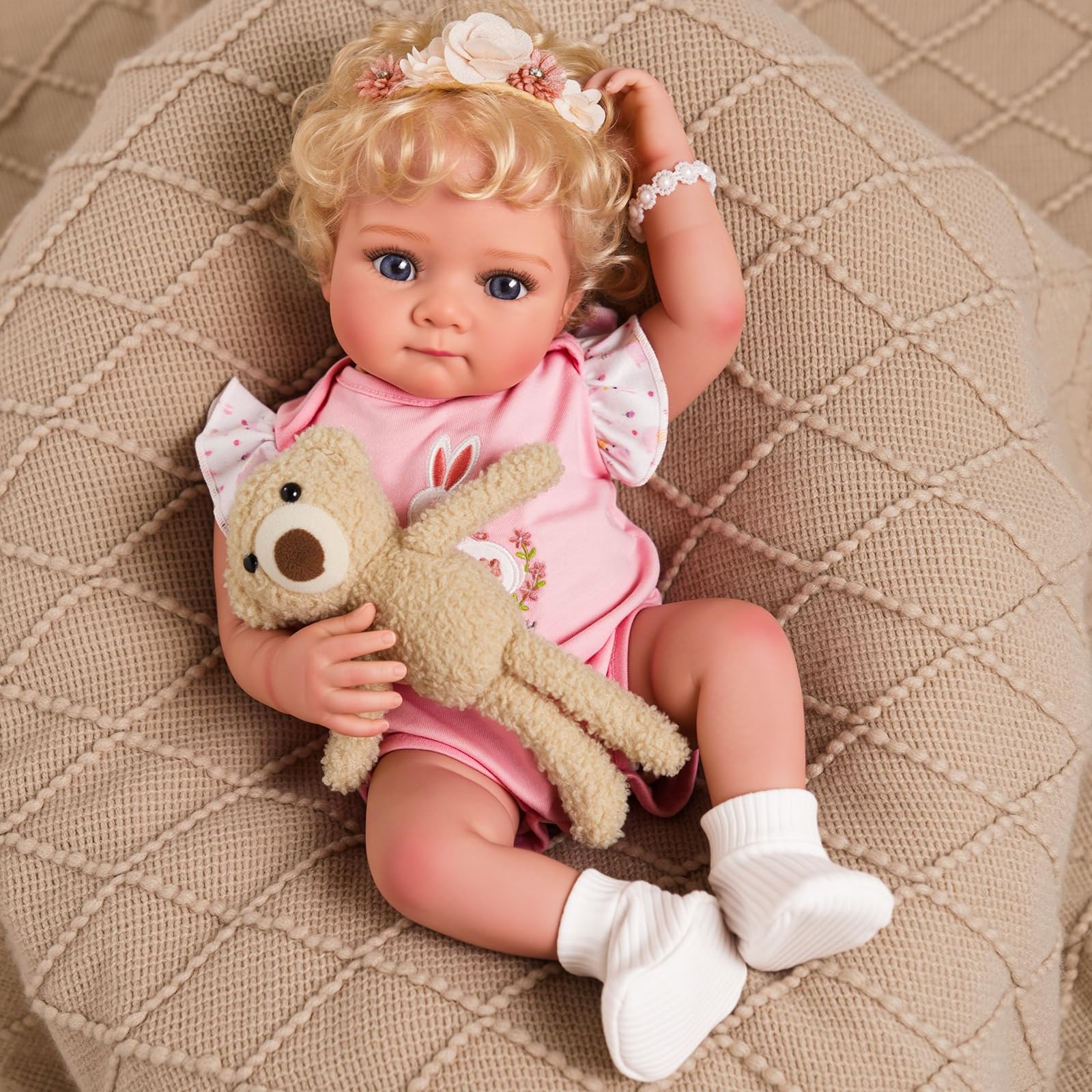 JIZHI Reborn Bambola - 43 cm Bambole Realistica con Occhi Rotanti e corpo in Morbido Tessuto - Bambolotto Bambina Include Accessori ed è Adatta a Bambini dai 3 Anni in su