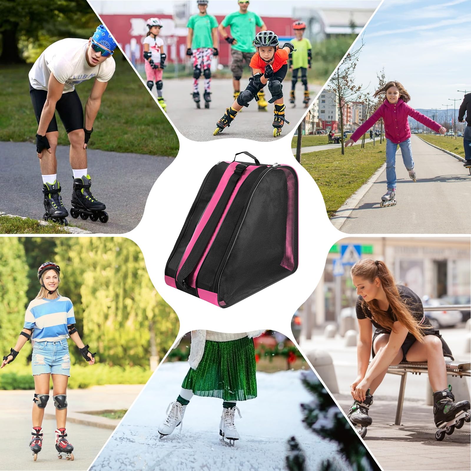 Bolsa para patines de hielo para niños con correa ajustable, mochila para botas de esquí
