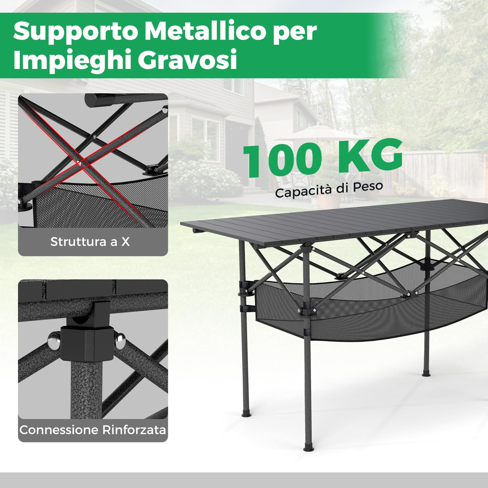 COSTWAY Tavolo da Campeggio Pieghevole in Alluminio, Portatile con Cestello in Rete e Borsa, Portata 100kg per Giardino Spiaggia Pesca (Nero)