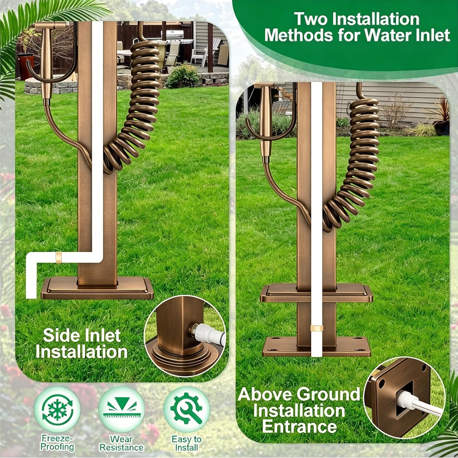 Columna de agua para exteriores de bronce antiguo soporte manguera grifo grifo de jardín de acero inoxidable, grifo de agua vertical montado el piso 50/86cm(Bottom inlet,50CM/19.7IN_STYLE 2)